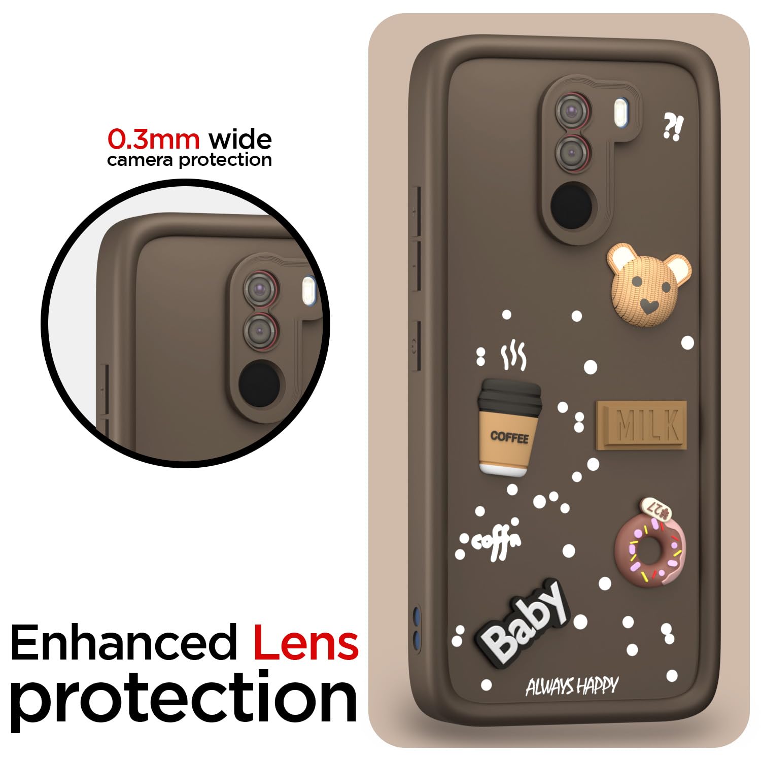 Pikkme Poco F1 Cute Fun Cartoon 3D Bear Coffee Back Cover (Brown)