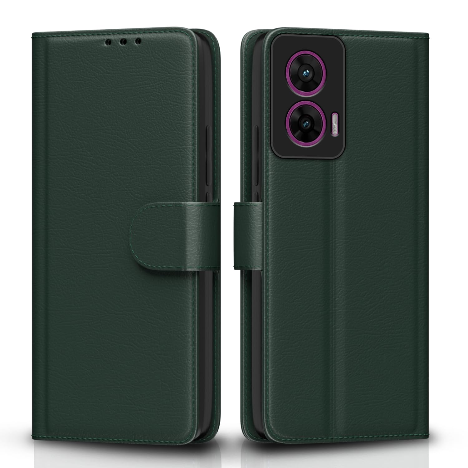 Pikkme Motorola Moto G96 5G Premium Leather Finish Vintage Flip Cover (Green)