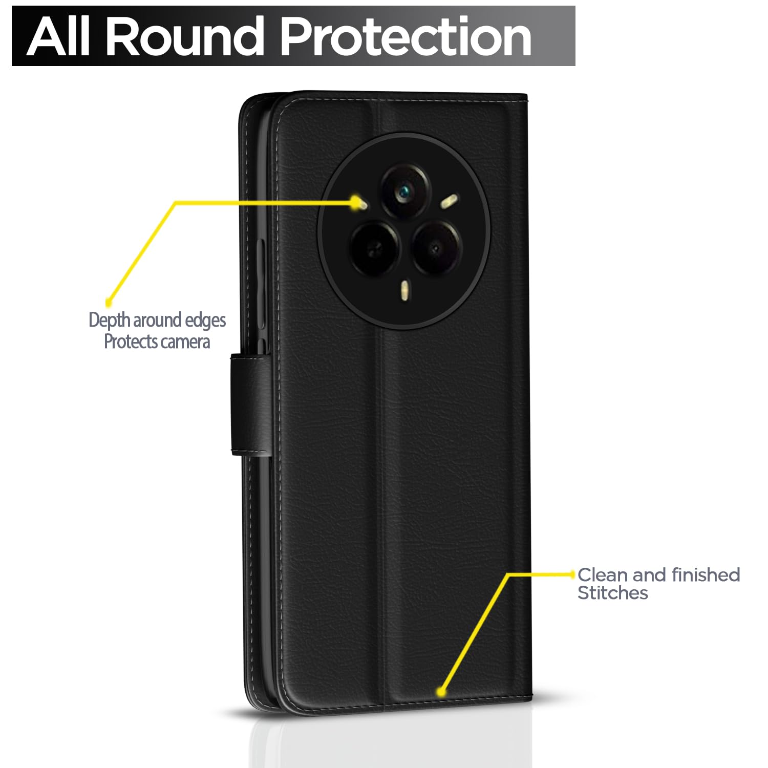 Realme 14 Pro 5G wallet flip cover in black by Pikkme – photo 4