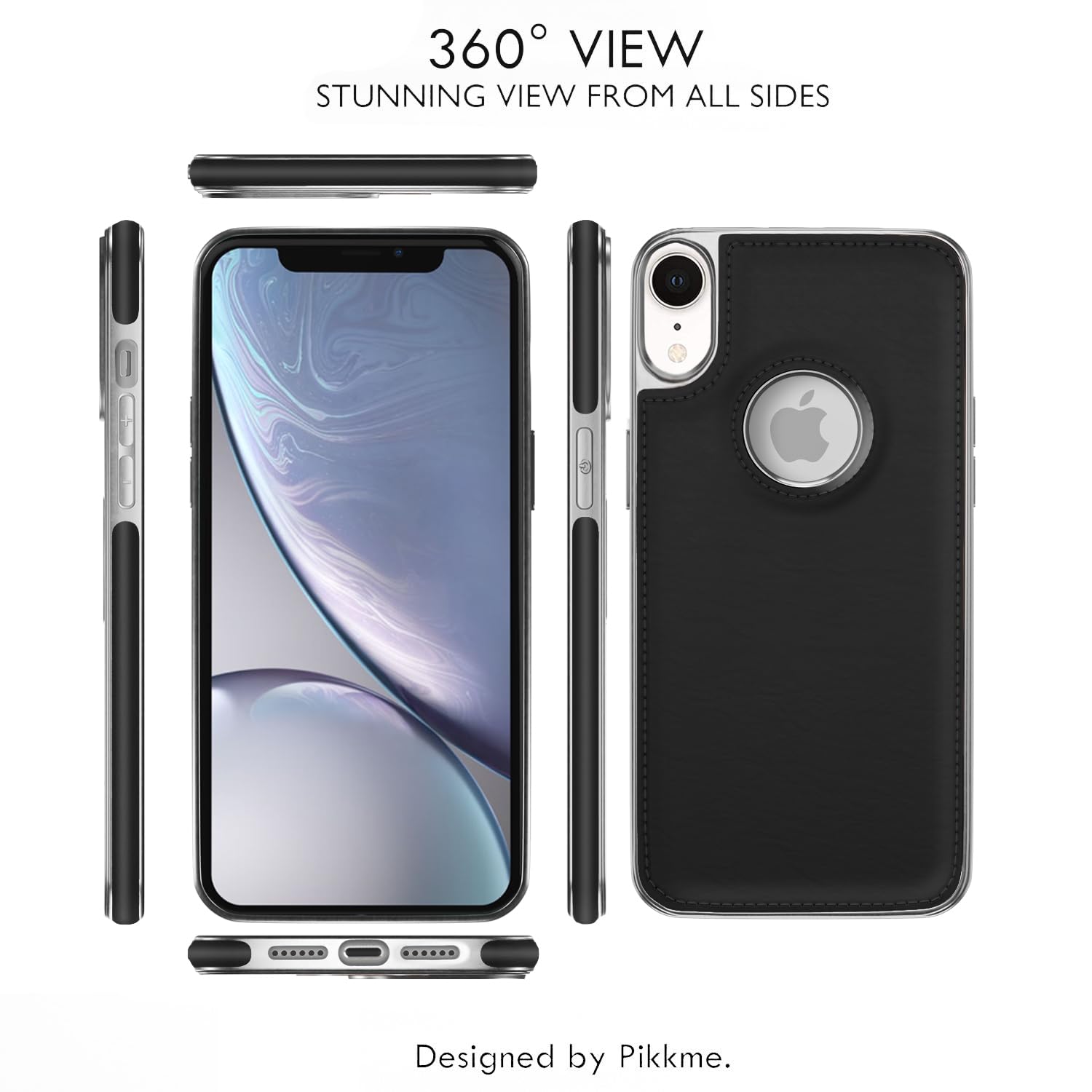 Pikkme iPhone XR Silver Electroplated Chrome Leather Back Cover (Black)