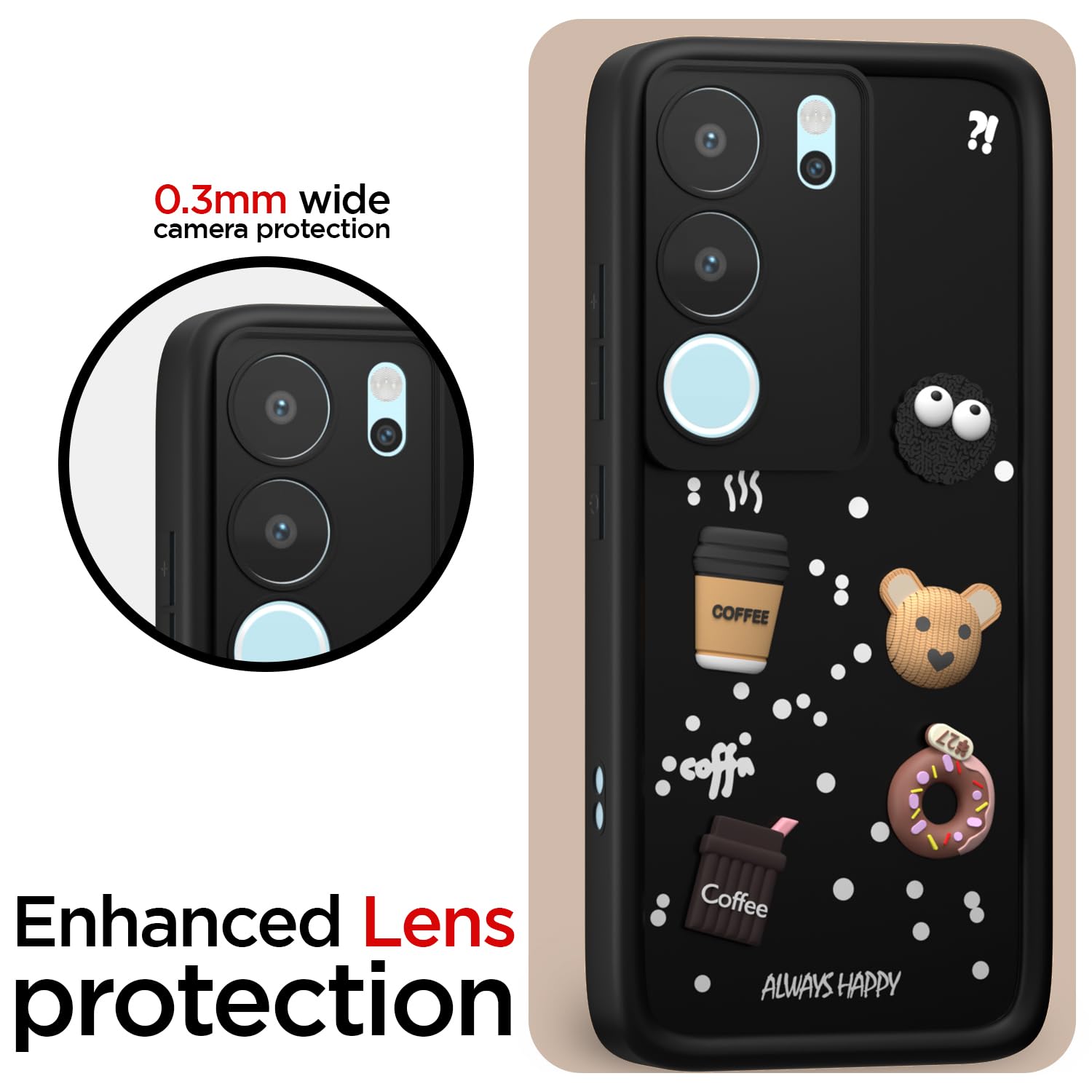 Pikkme Vivo V29 5G / V29 Pro 5G Cute Fun Cartoon 3D Bear Coffee Back Cover (Black)