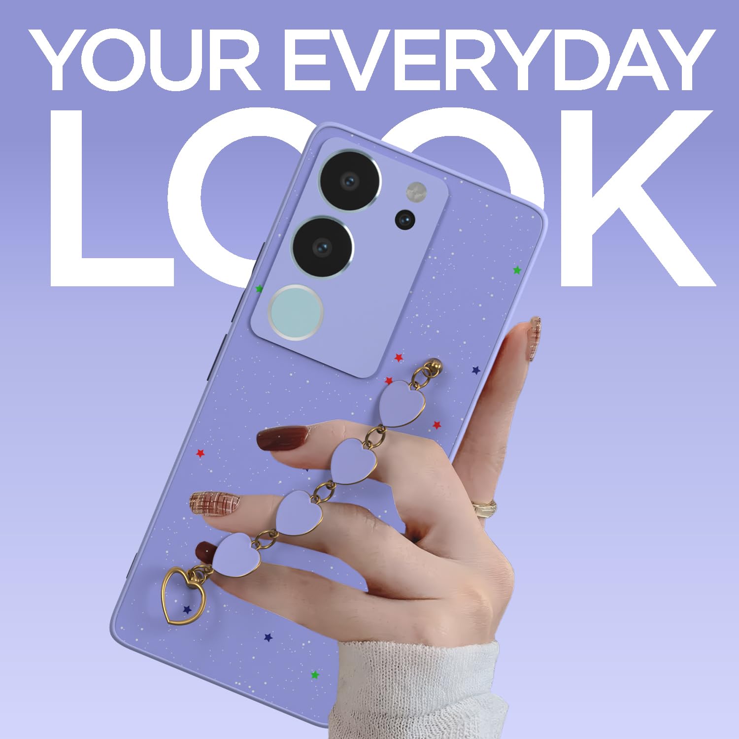 Pikkme Vivo V29 / V29 Pro 5G Back Cover for Girls | Heart Shaped Metal Chain Blocks | Sparkling Soft TPU | Case for Vivo V29 / V29 Pro 5G (Purple)