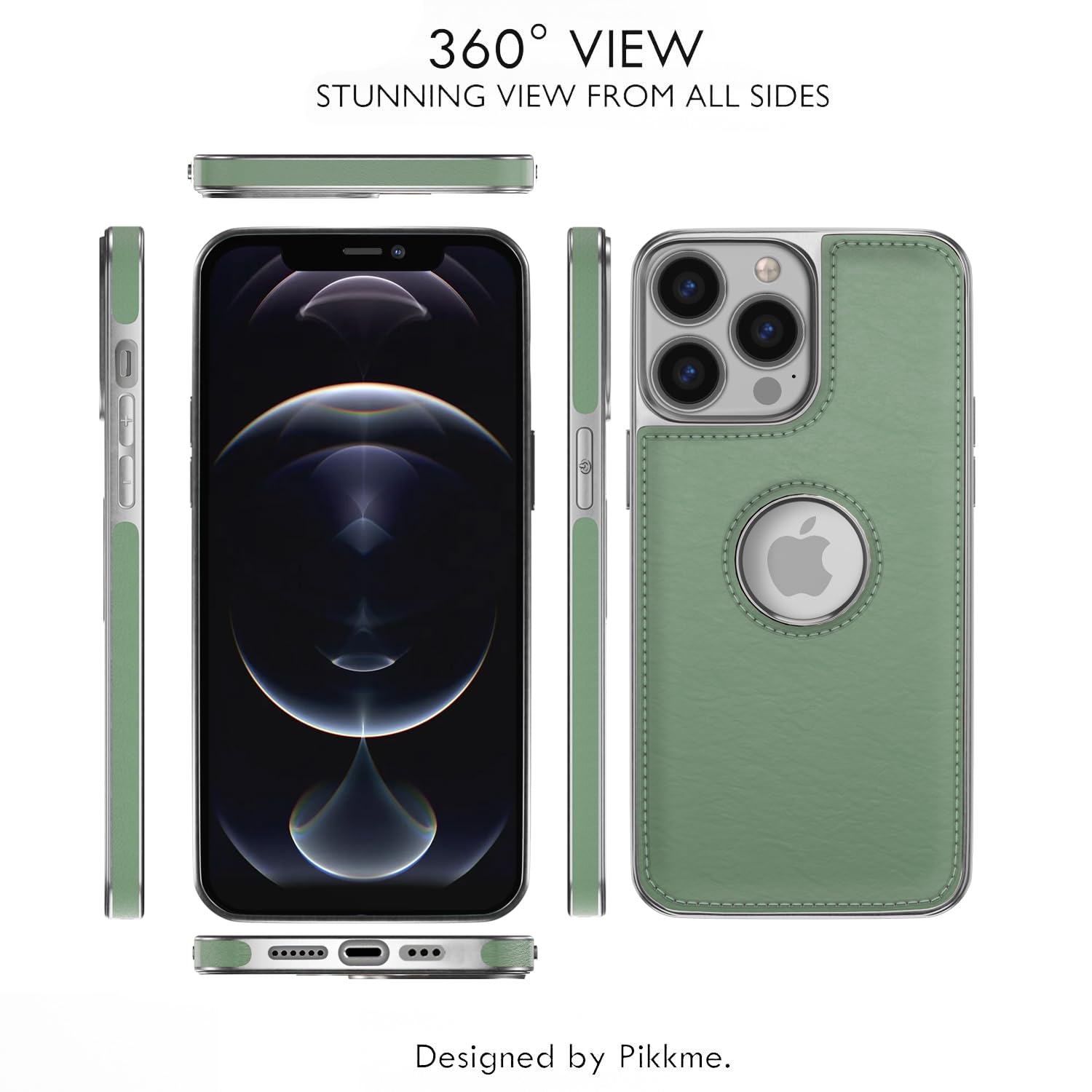Pikkme iPhone 12 Pro Max Silver Electroplated Chrome Leather Back Cover (Green)