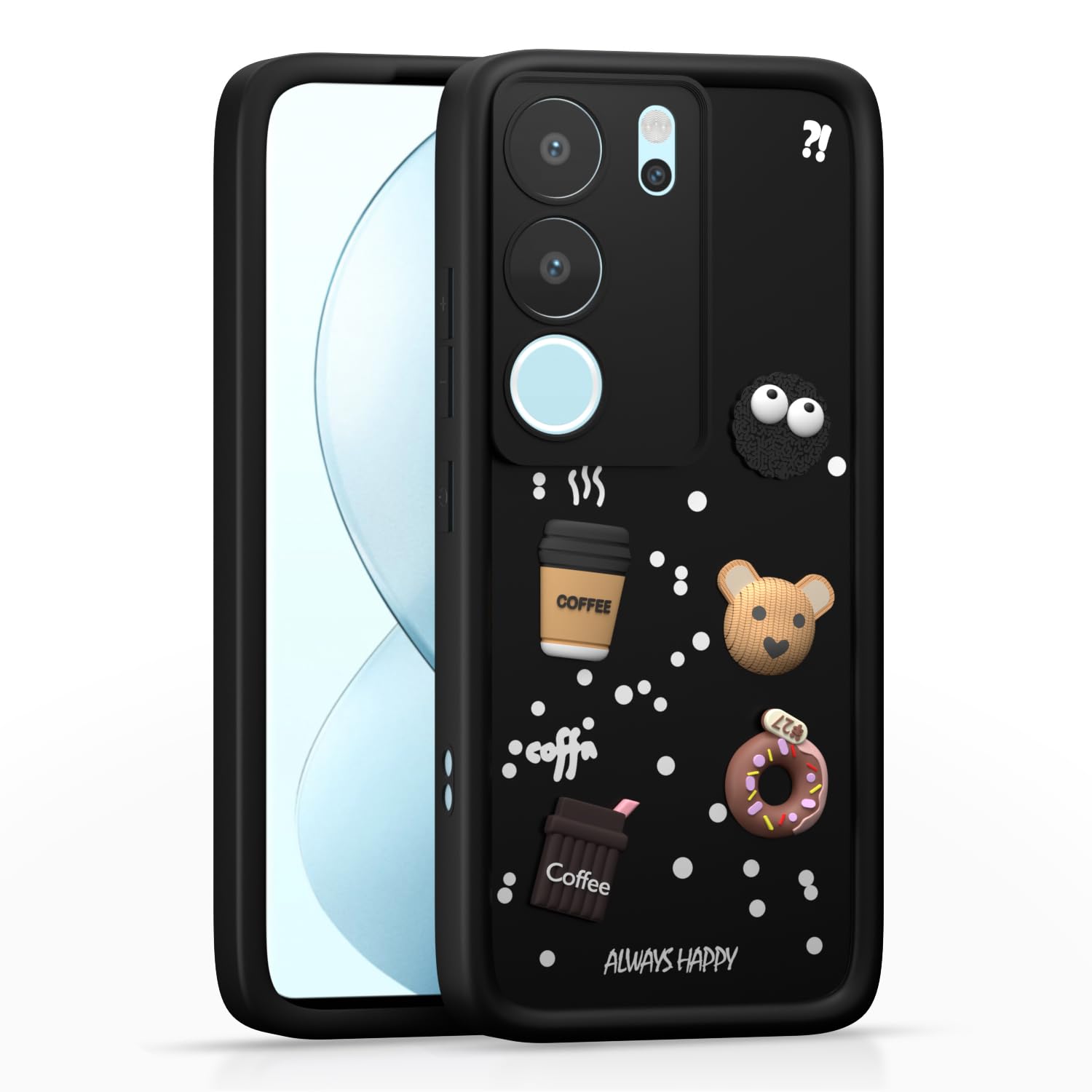 Pikkme Vivo V29 5G / V29 Pro 5G Cute Fun Cartoon 3D Bear Coffee Back Cover (Black)
