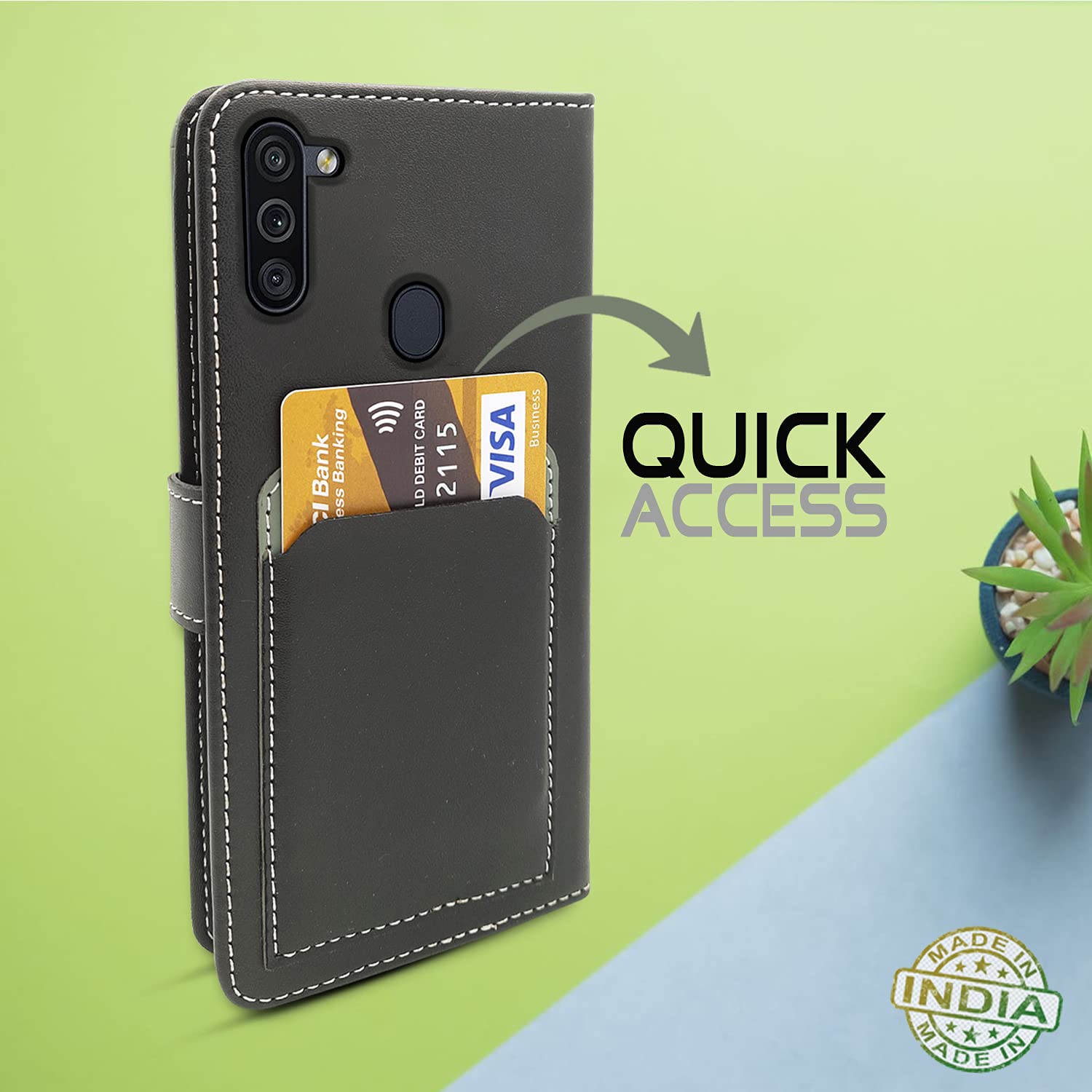 Pikkme Samsung Galaxy M11 Wallet Style Inbuilt Pockets & Stand | Strong Magnetic Flip Cover (Grey)