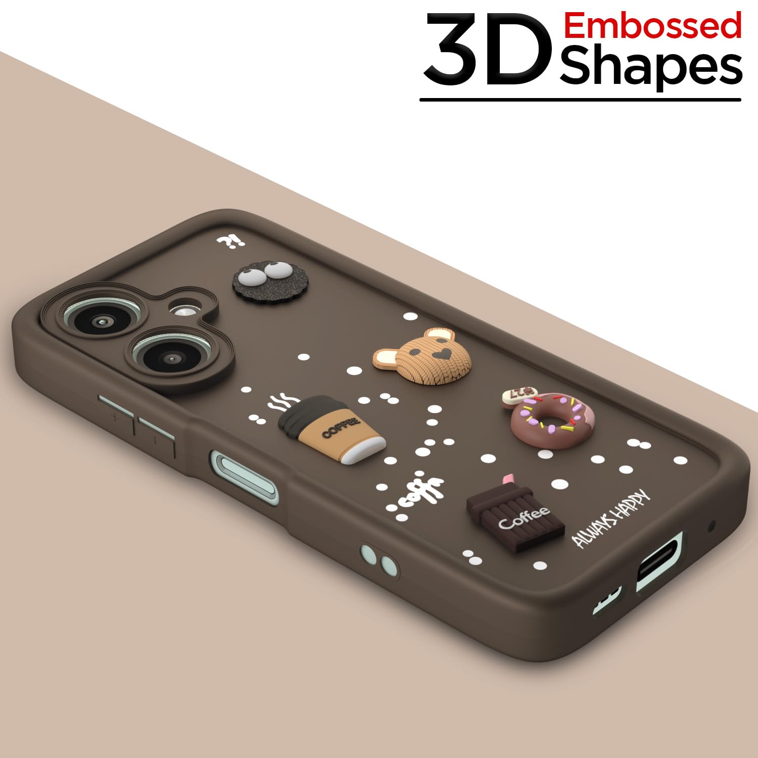 Pikkme Redmi 13C 5G / Poco M6 5G Cute Fun Cartoon 3D Bear Coffee Back Cover (Brown)