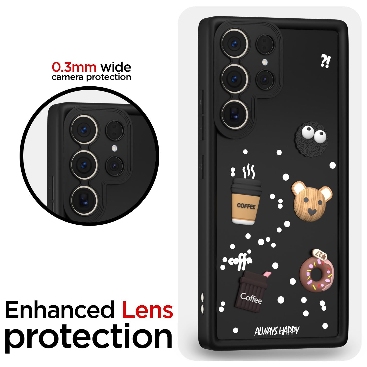 Pikkme Samsung Galaxy S23 Ultra 5G Cute Fun Cartoon 3D Bear Coffee Back Cover (Black)