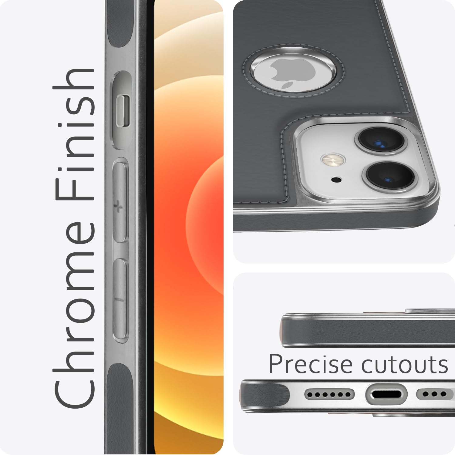 Pikkme iPhone 12 Mini Silver Electroplated Chrome Leather Back Cover (Gray)