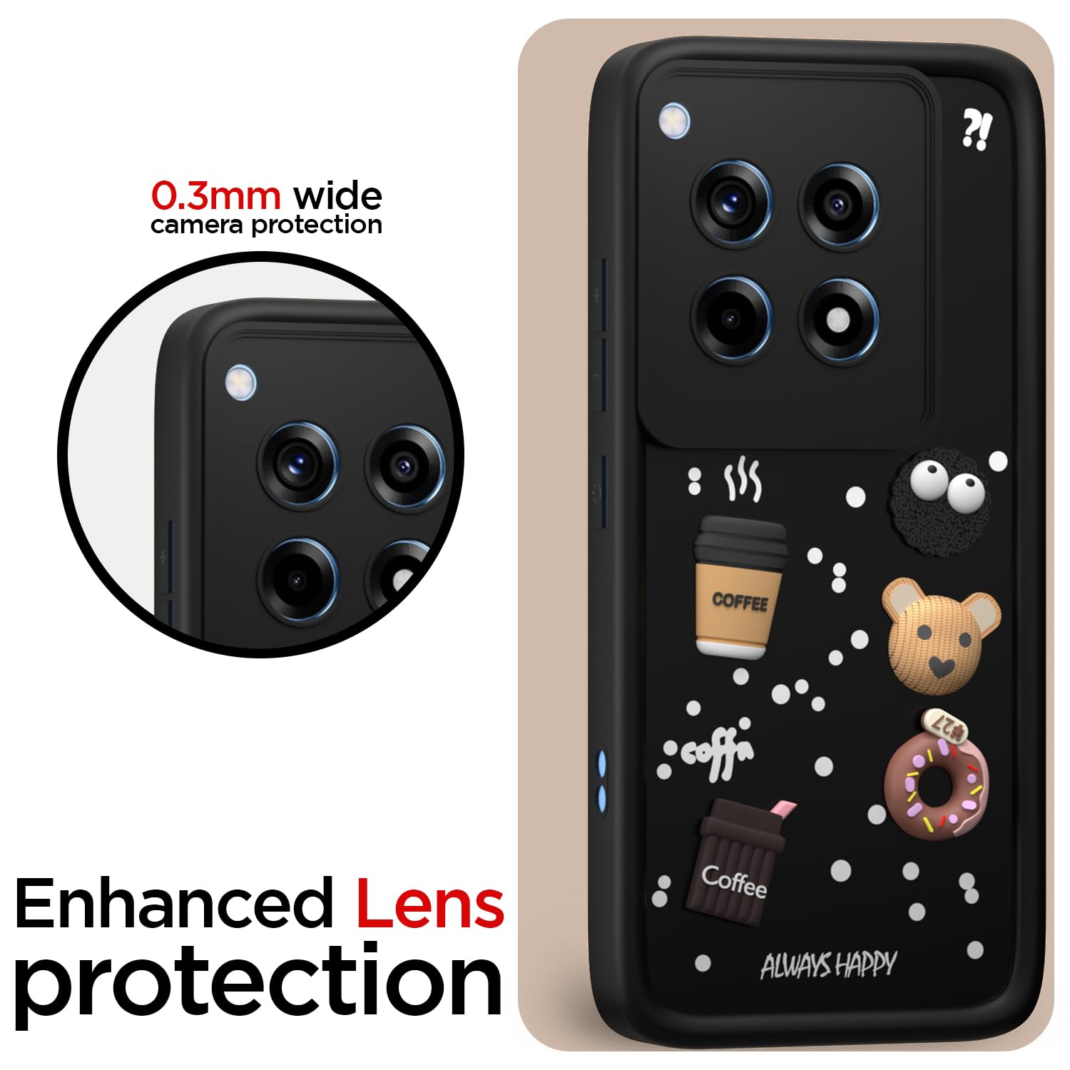 Pikkme OnePlus 12R 5G Cute Fun Cartoon 3D Bear Coffee Back Cover (Black)
