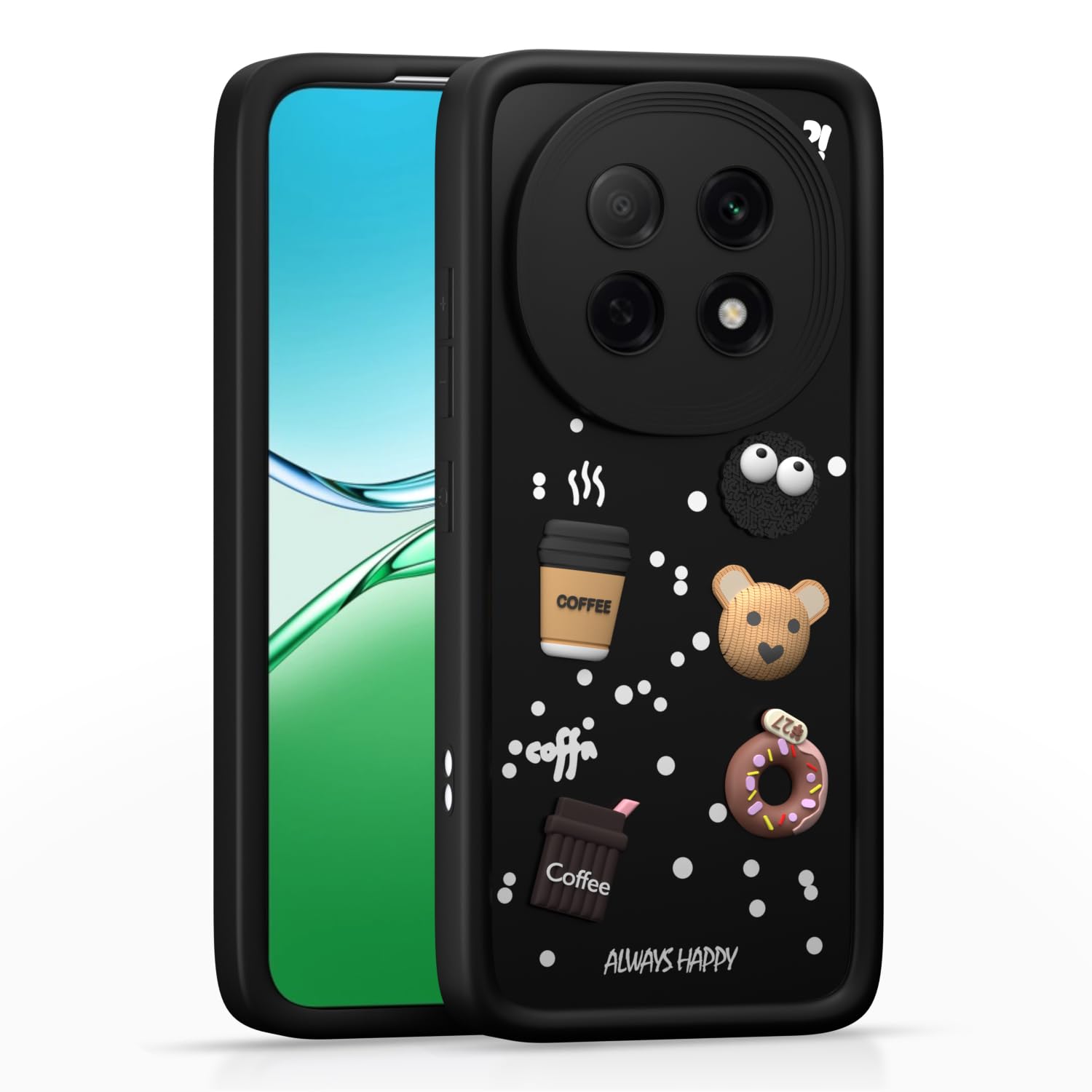 Pikkme Oppo F29 5G Cute Fun Cartoon 3D Bear Coffee Back Cover (Black)