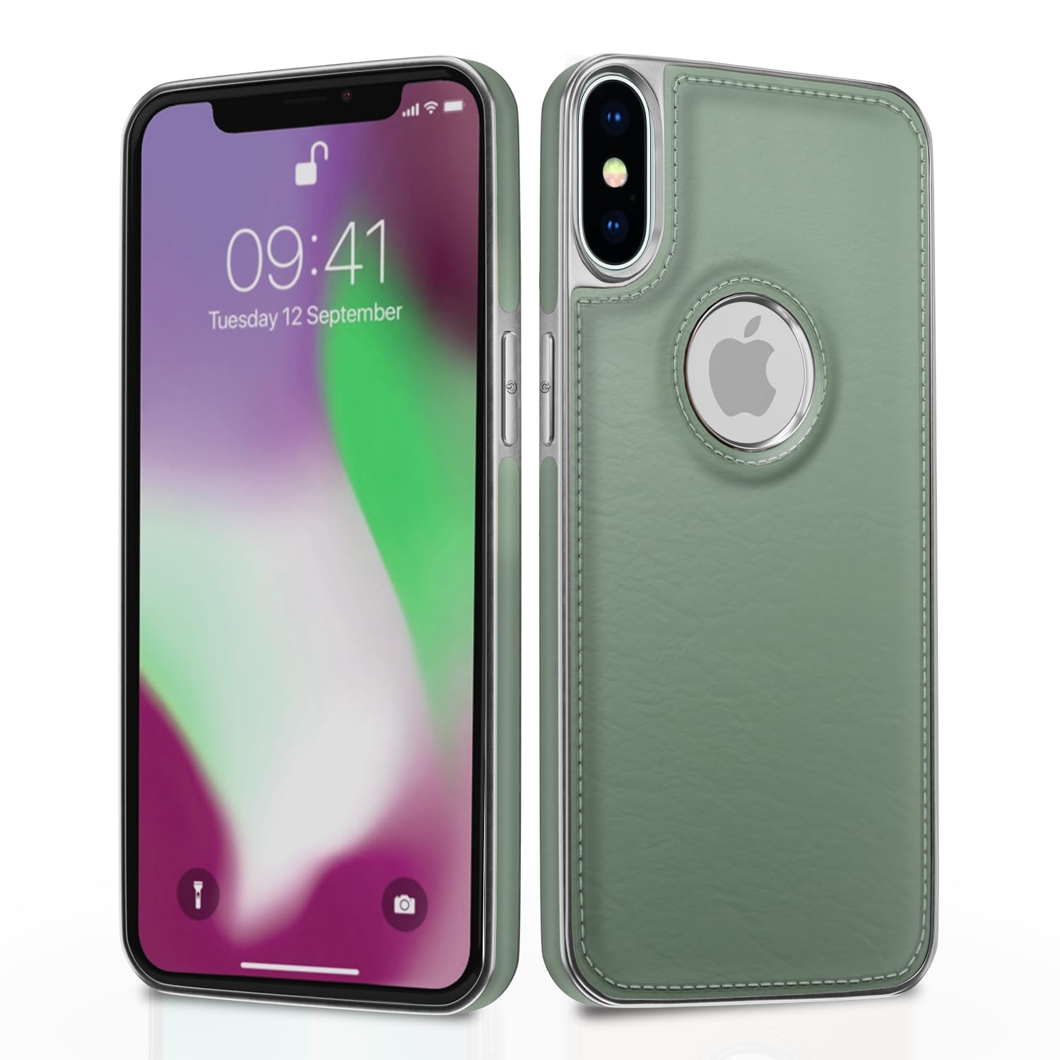 iPhone Xs Max Chrome Leather Back Cover -Green