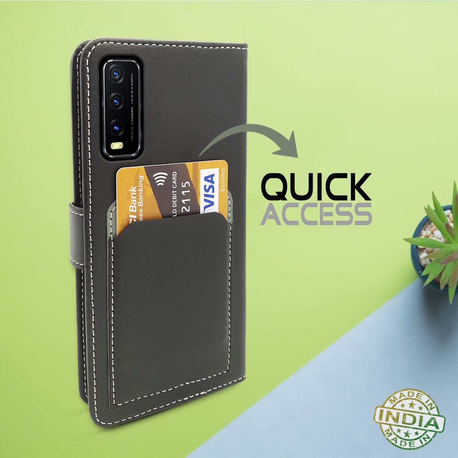 Pikkme Vivo Y12s / Y20 / Y20i / Y20G Wallet Style Inbuilt Pockets & Stand | Strong Magnetic Flip Cover (Grey)