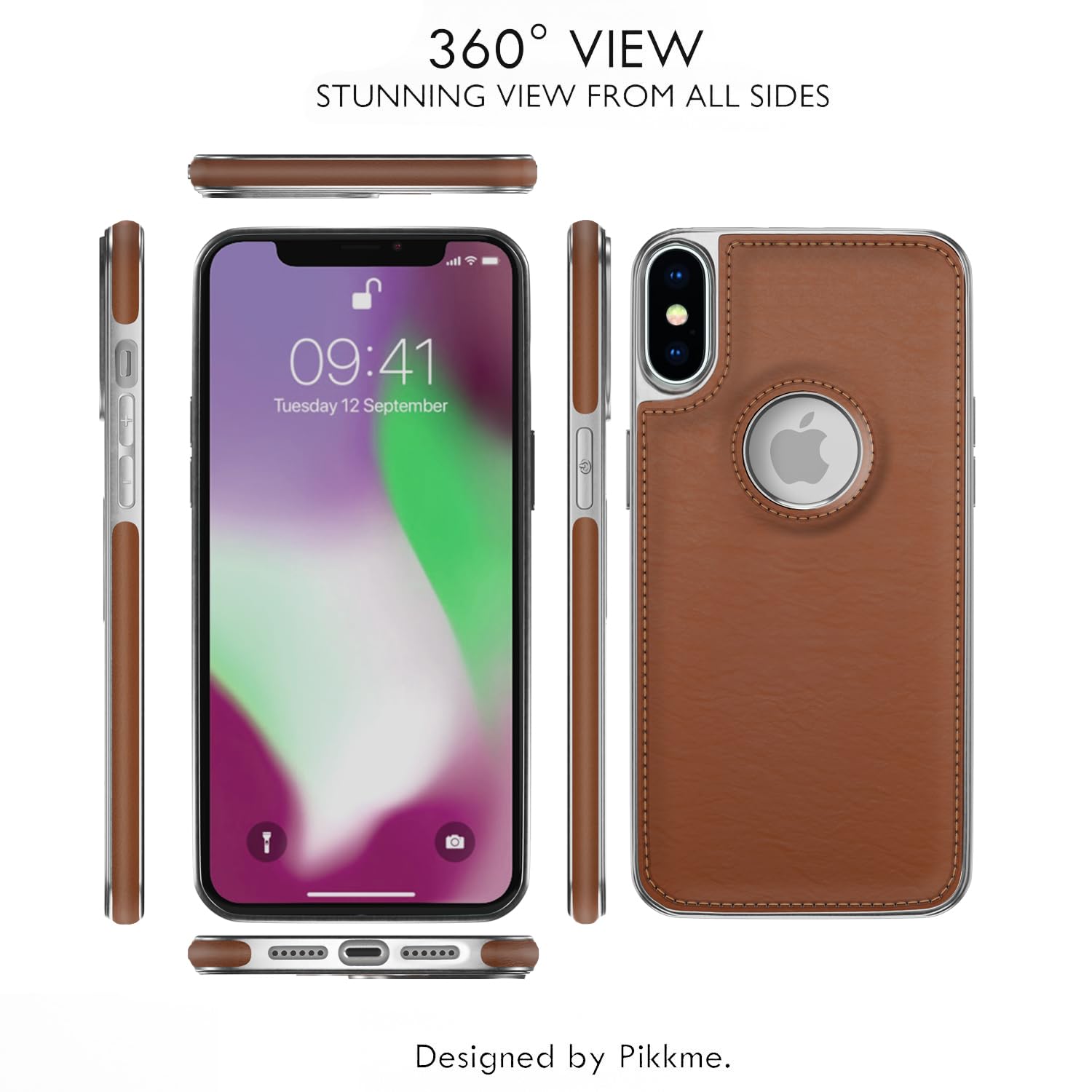 Pikkme iPhone Xs Max Silver Electroplated Chrome Leather Back Cover (Tan)