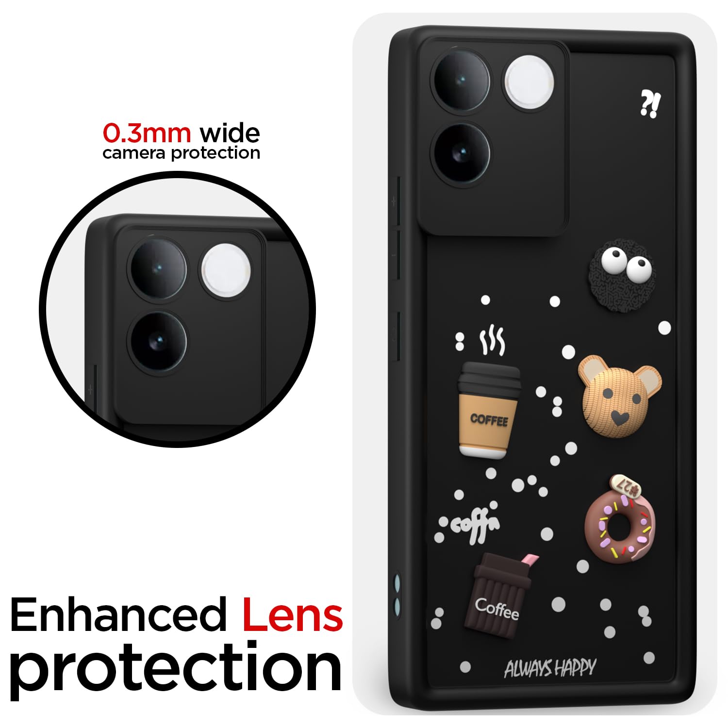 Pikkme iQOO Z7 Pro 5G Cute Fun Cartoon 3D Bear Coffee Back Cover (Black)