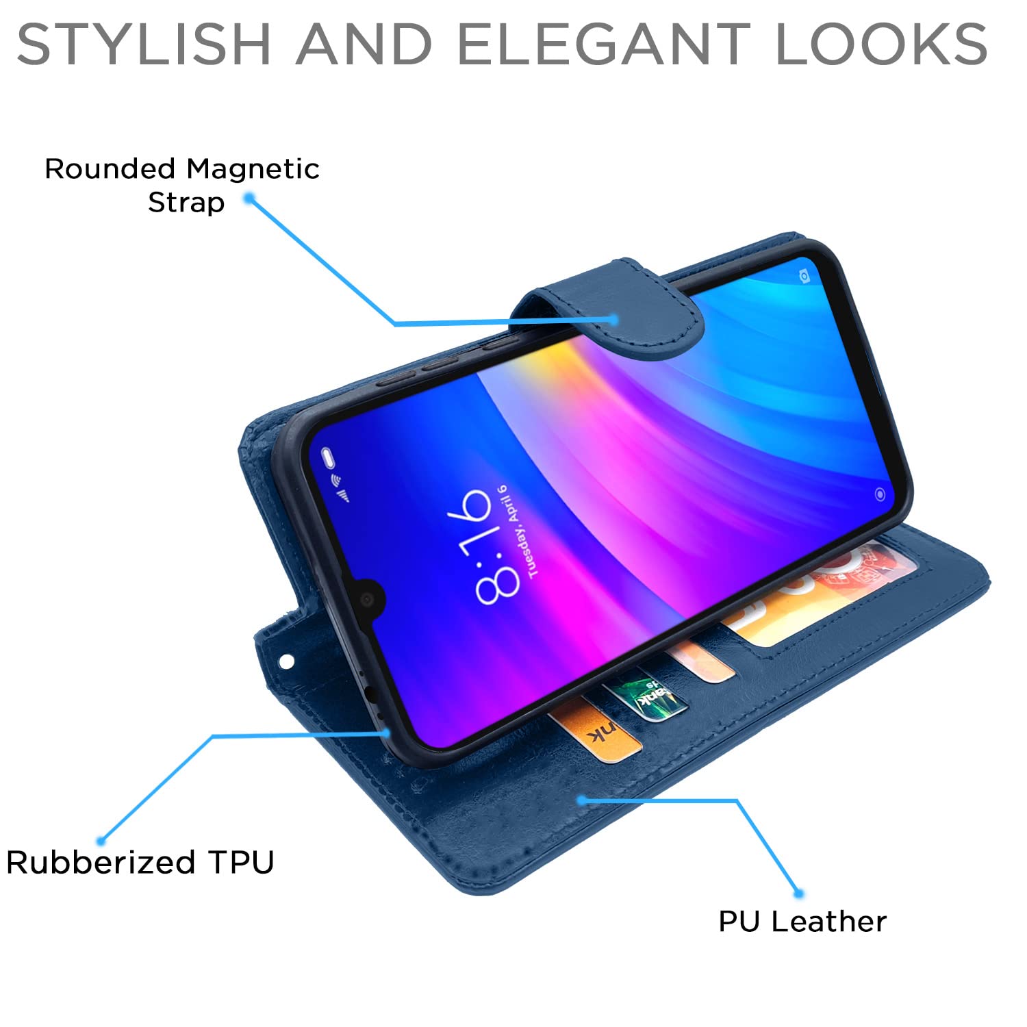 Pikkme Redmi 7 / Y3 Vintage Flip Cover (Blue)