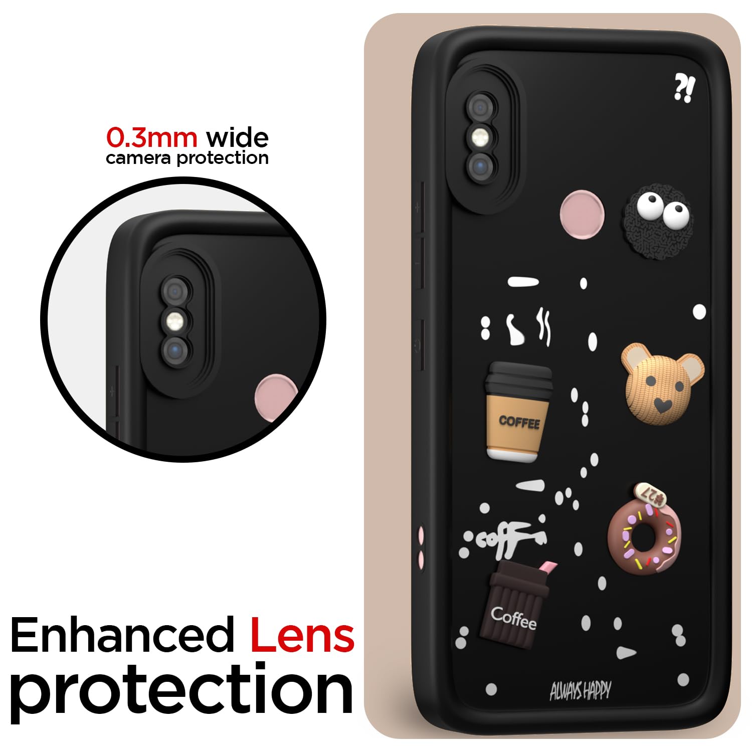 Pikkme Redmi Note 5 Pro Cute Fun Cartoon 3D Bear Coffee Back Cover (Black)