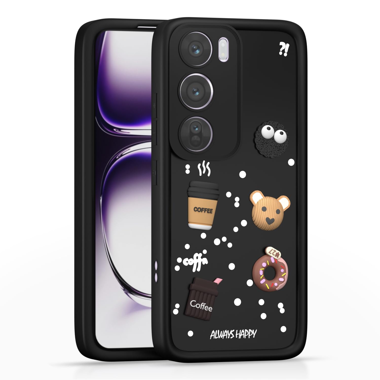 Pikkme Oppo Reno 12 Pro 5G Cute Fun Cartoon 3D Bear Silicone Back Cover - Black