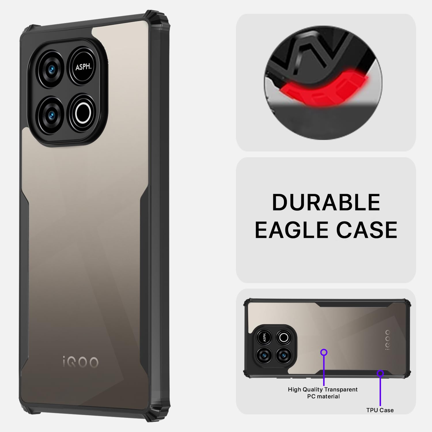 Pikkme iQOO Neo 10 5G / Vivo Y300 GT 5G Eagle Crystal Clear Transparent Back Cover (Black)
