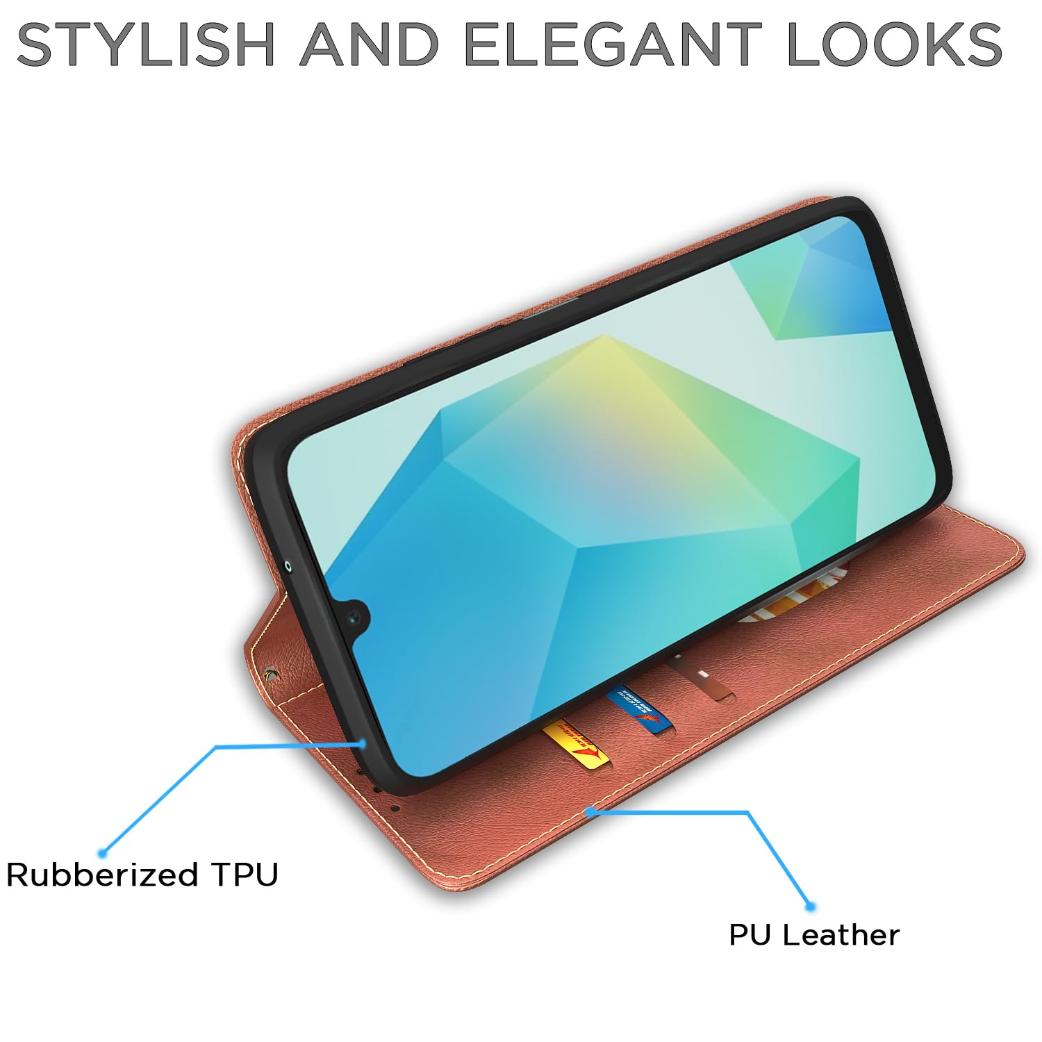 Pikkme Samsung Galaxy A16 5G Premium Leather Magnet Flip Cover (Brown)