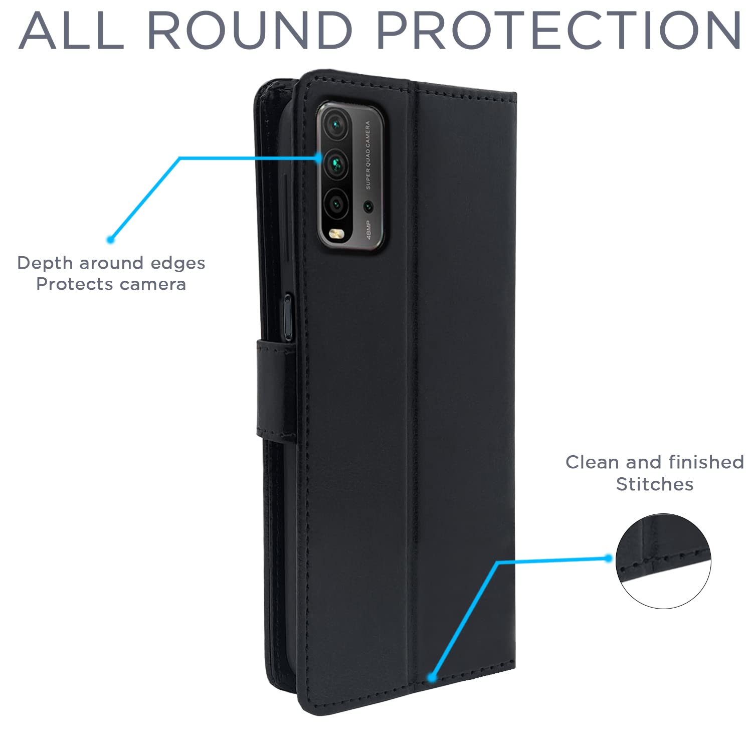 Pikkme Redmi 9 Power Vintage Flip Cover (Black)