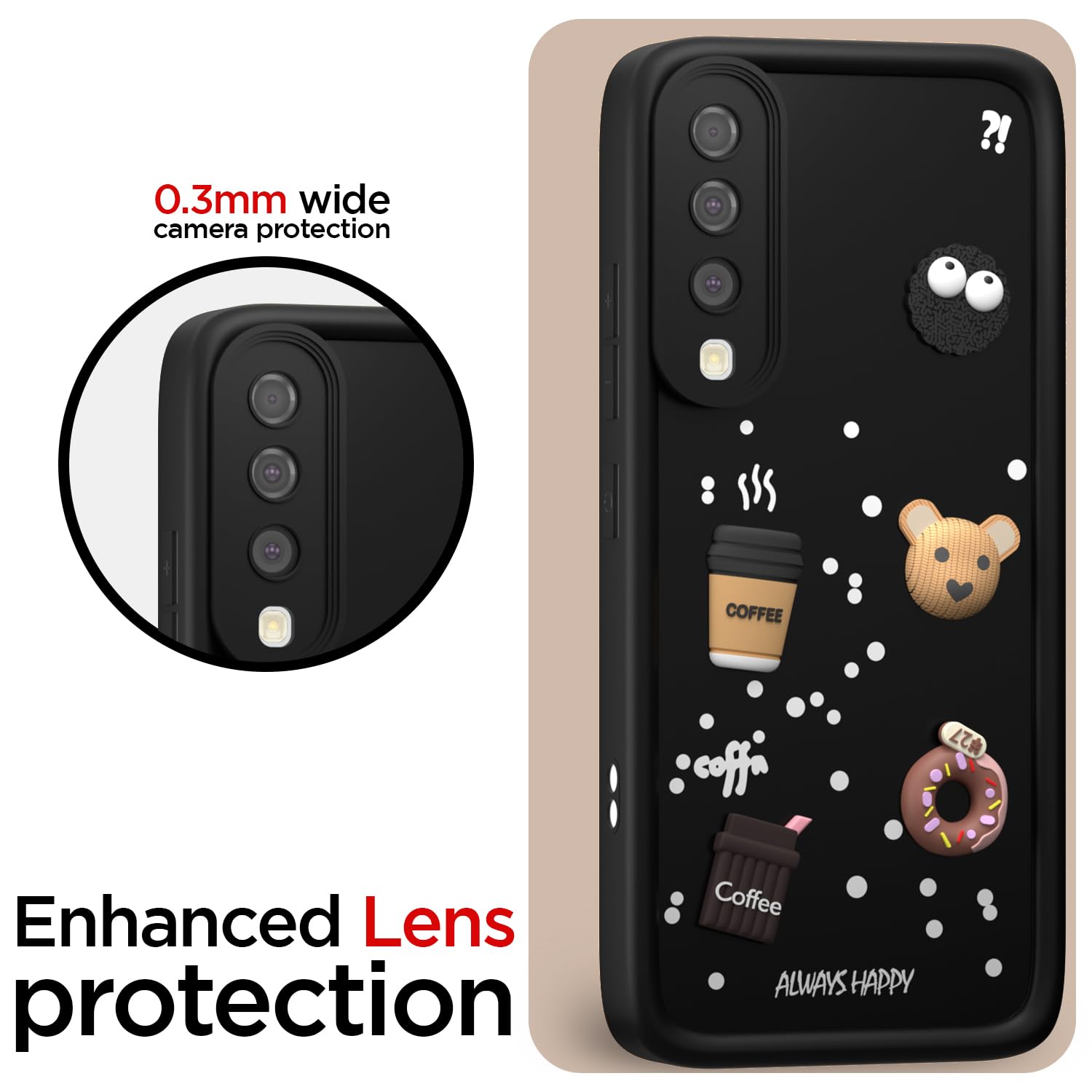 Pikkme Samsung Galaxy A50 / A50s / A30s Cute Fun Cartoon 3D Bear Coffee Back Cover (Black)