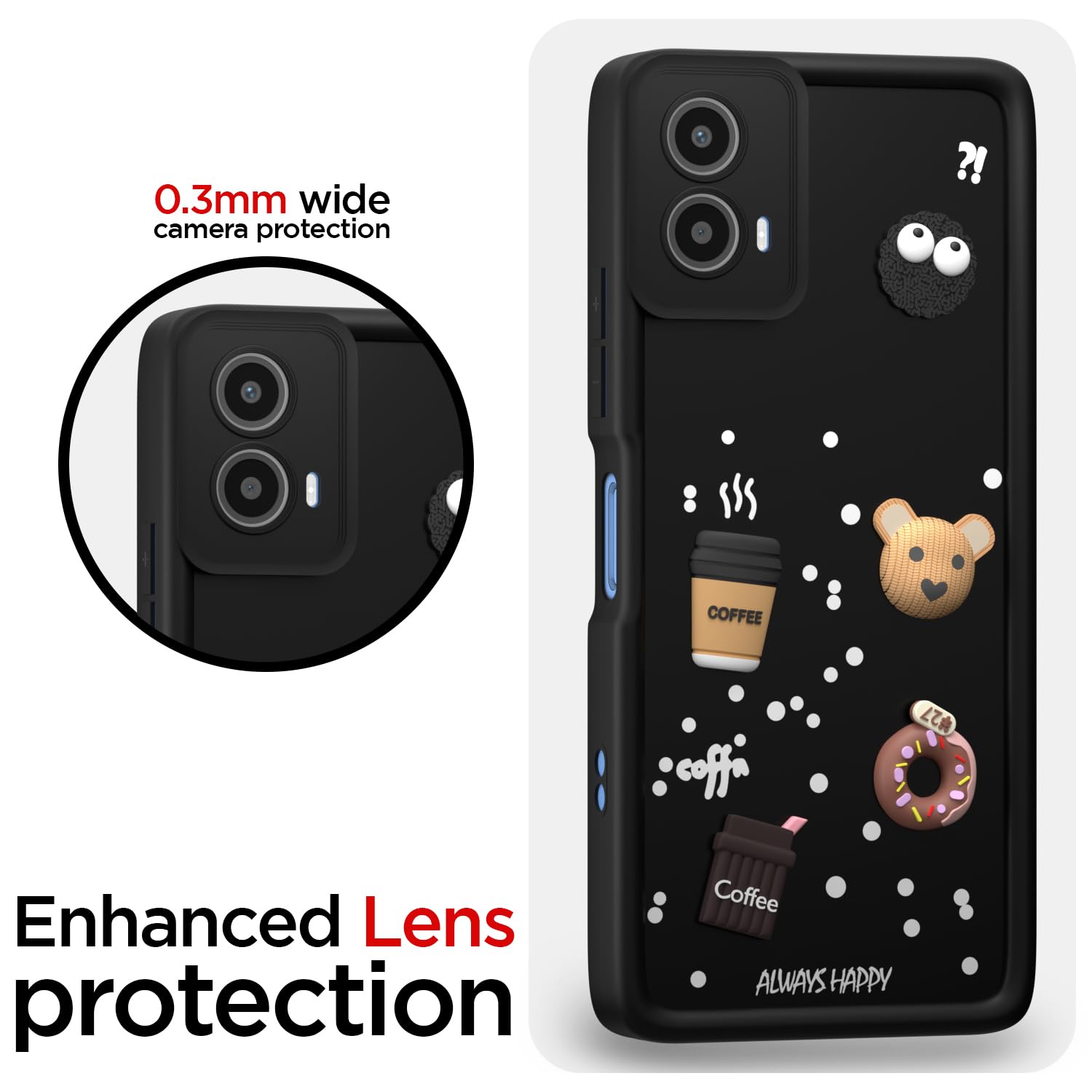 Pikkme Moto G34 / G45 5G Cute Fun Cartoon 3D Bear Coffee Back Cover (Black)