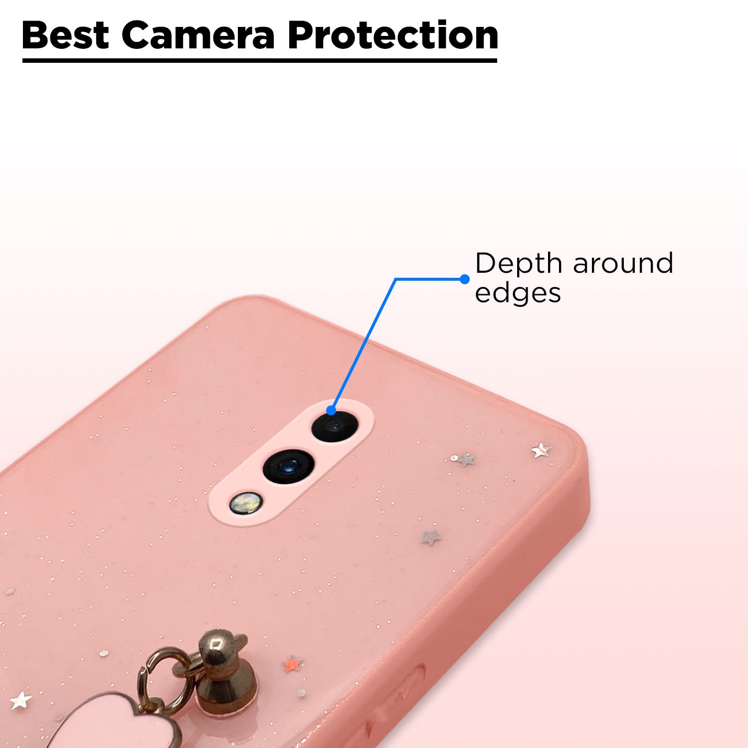 Pikkme Oneplus 6T / Oneplus 7/1+6T / 1+7 Back Cover for Girls | Heart Shaped Metal Chain Blocks | Sparkling Soft TPU | Case for Oneplus 6T / Oneplus 7/1+6T / 1+7 (Pink)