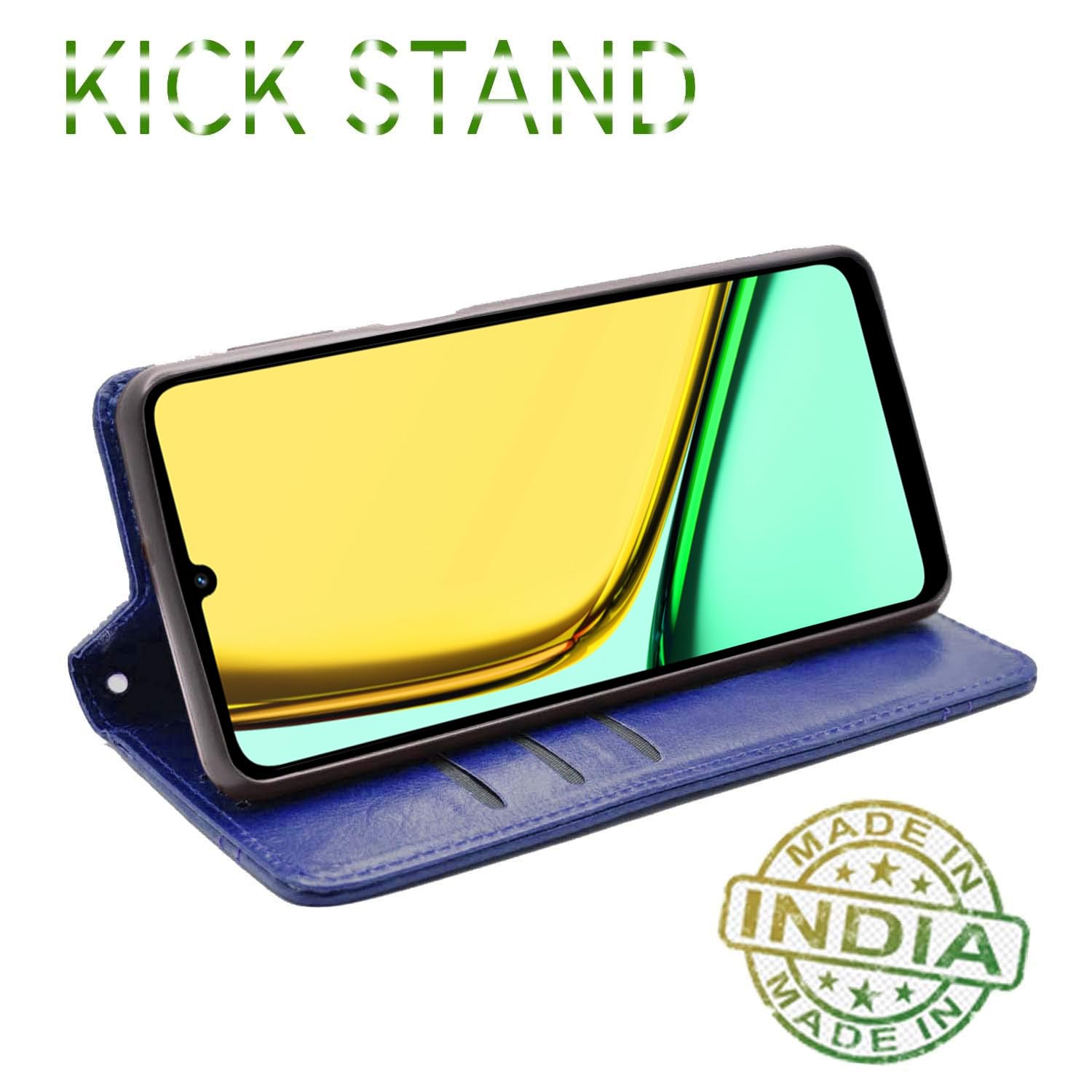 Pikkme Realme C61 / Realme Narzo N61 Premium Leather Magnet Flip Cover (Blue)
