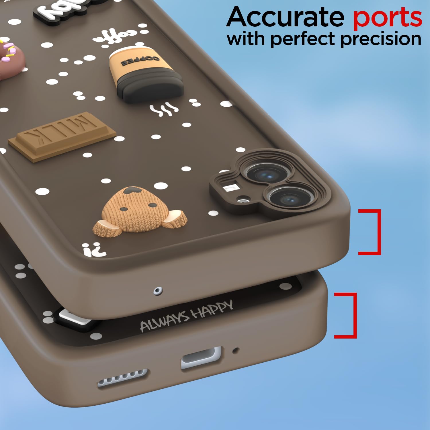 Pikkme Nothing Phone 1 Cute Fun Cartoon 3D Bear Coffee Back Cover (Brown)