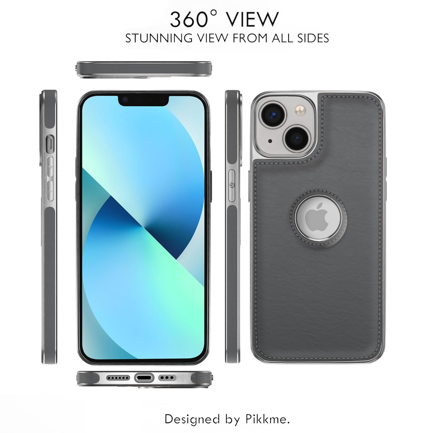 Pikkme iPhone 13 Silver Electroplated Chrome Leather Back Cover (Gray)
