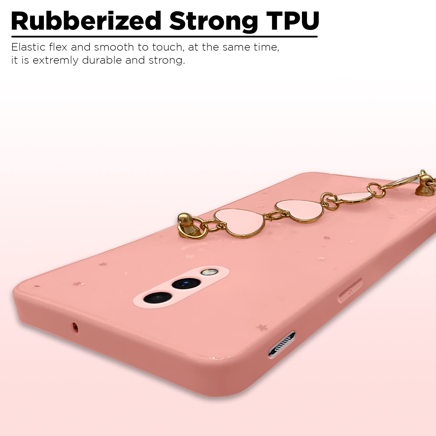 Pikkme Oneplus 6T / Oneplus 7/1+6T / 1+7 Back Cover for Girls | Heart Shaped Metal Chain Blocks | Sparkling Soft TPU | Case for Oneplus 6T / Oneplus 7/1+6T / 1+7 (Pink)