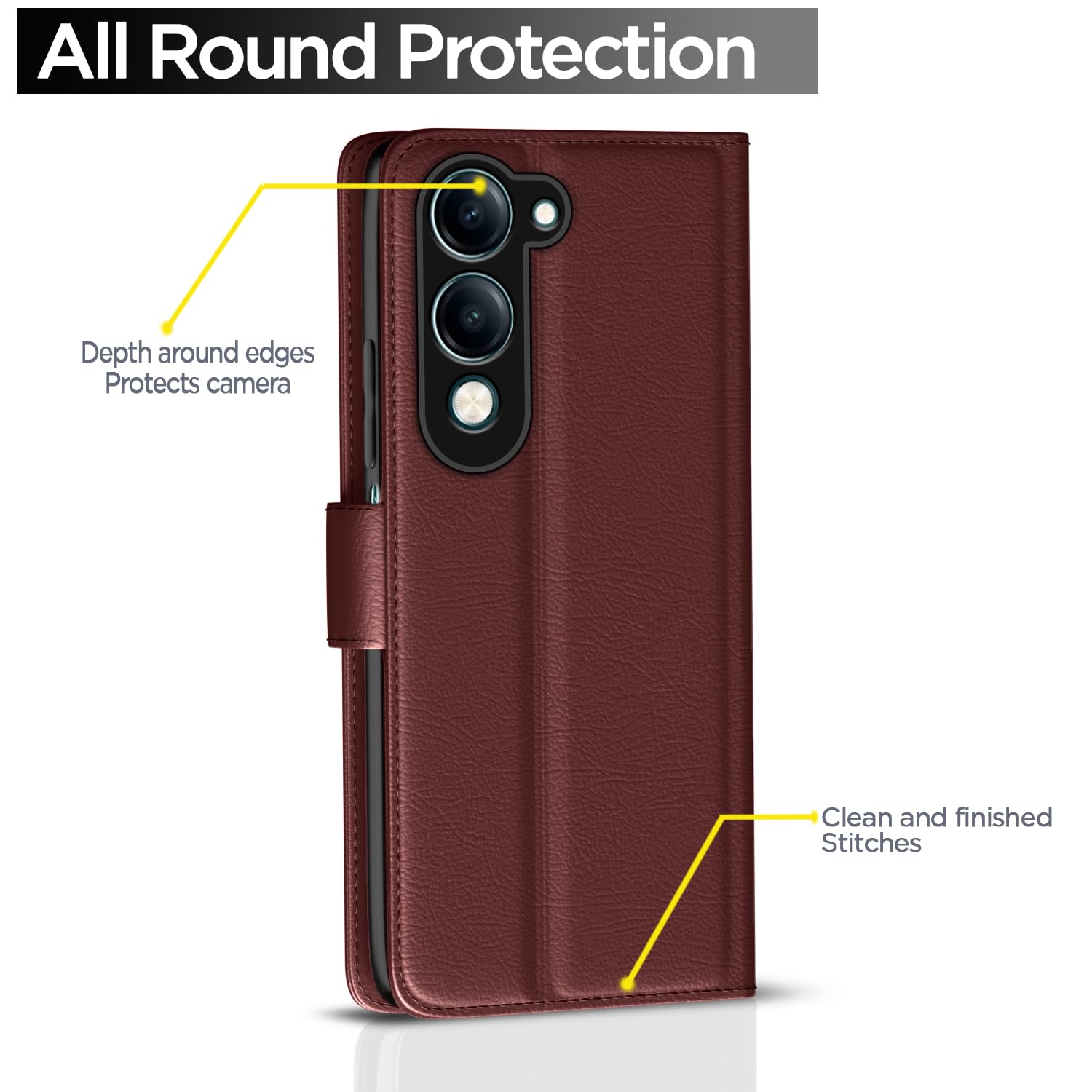 Pikkme Vivo Y19e / Y04 4G / Y29s 5G Vintage Flip Cover (Brown)