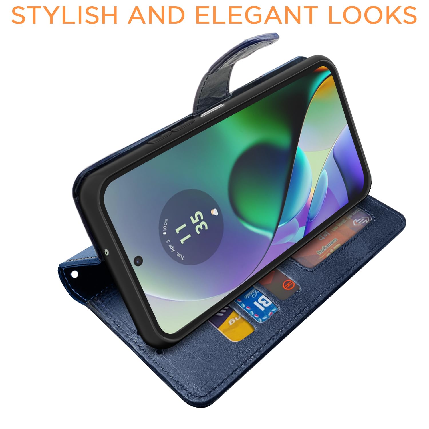 Navy & light blue Magnetic flip case for Moto G54/G64 5G – Pikkme – photo 3