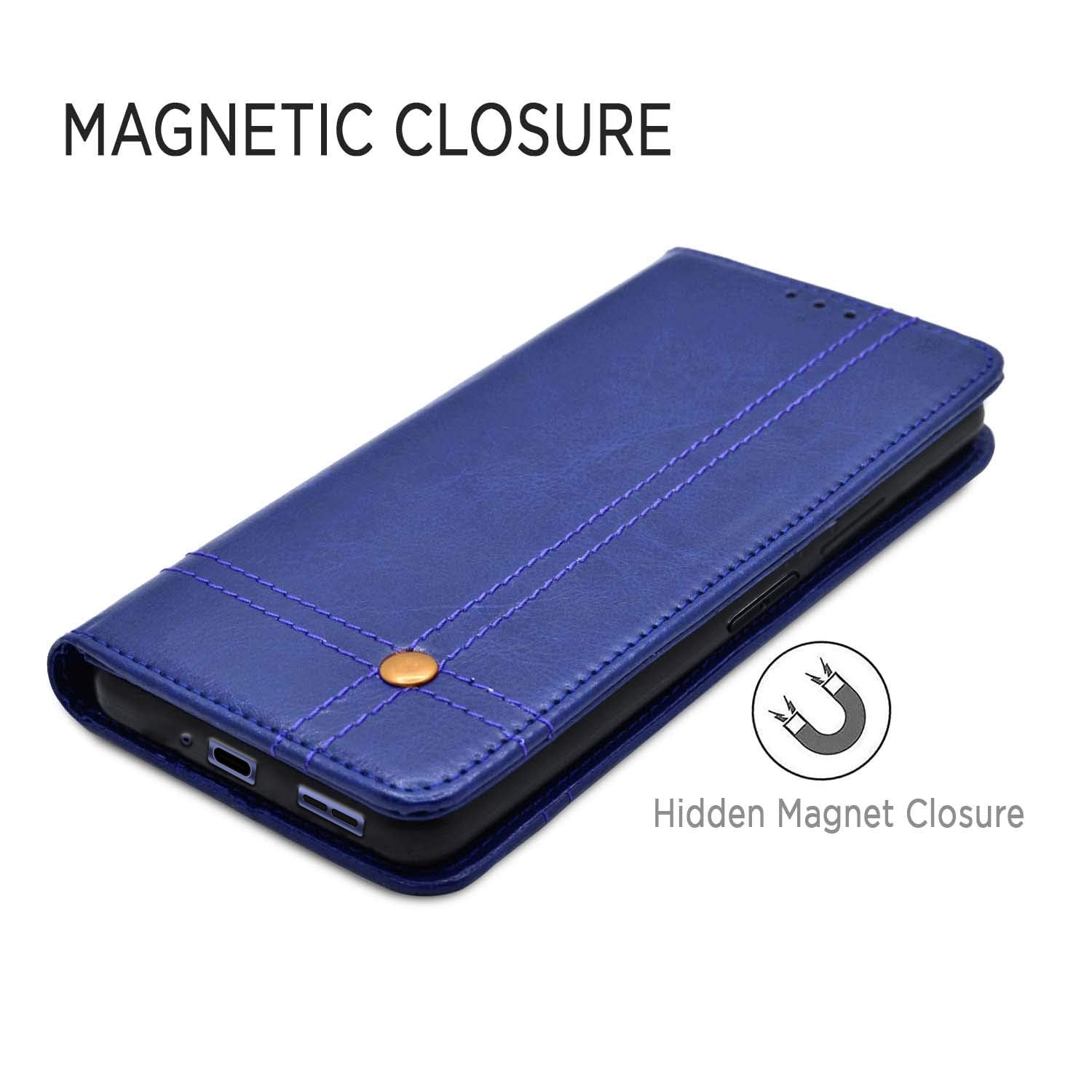 Pikkme Moto Edge 50 Pro 5G Premium Leather Magnet Flip Cover (Blue)
