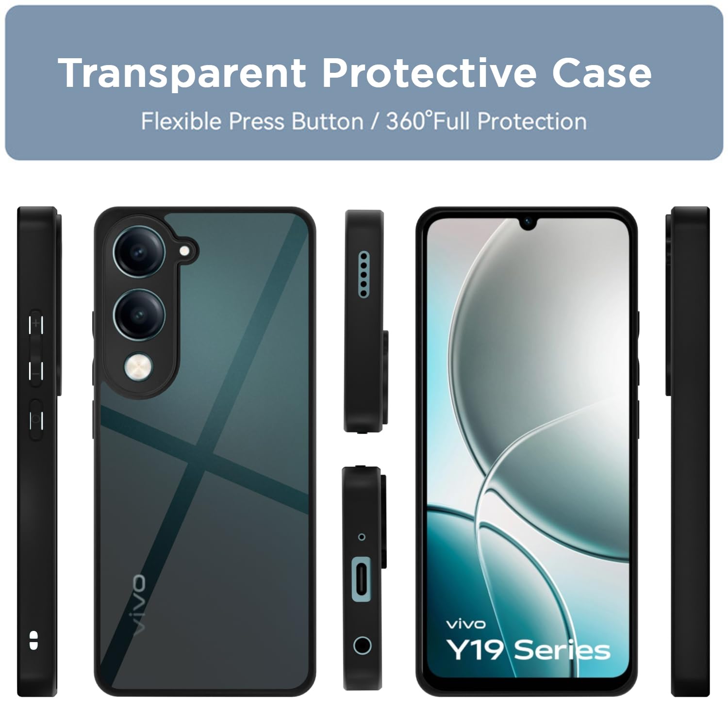 Pikkme Vivo Y19e / Y04 4G / Y29s 5G Eagle 2 Shockproof Sleek Hybrid Armor Back cover (Black)
