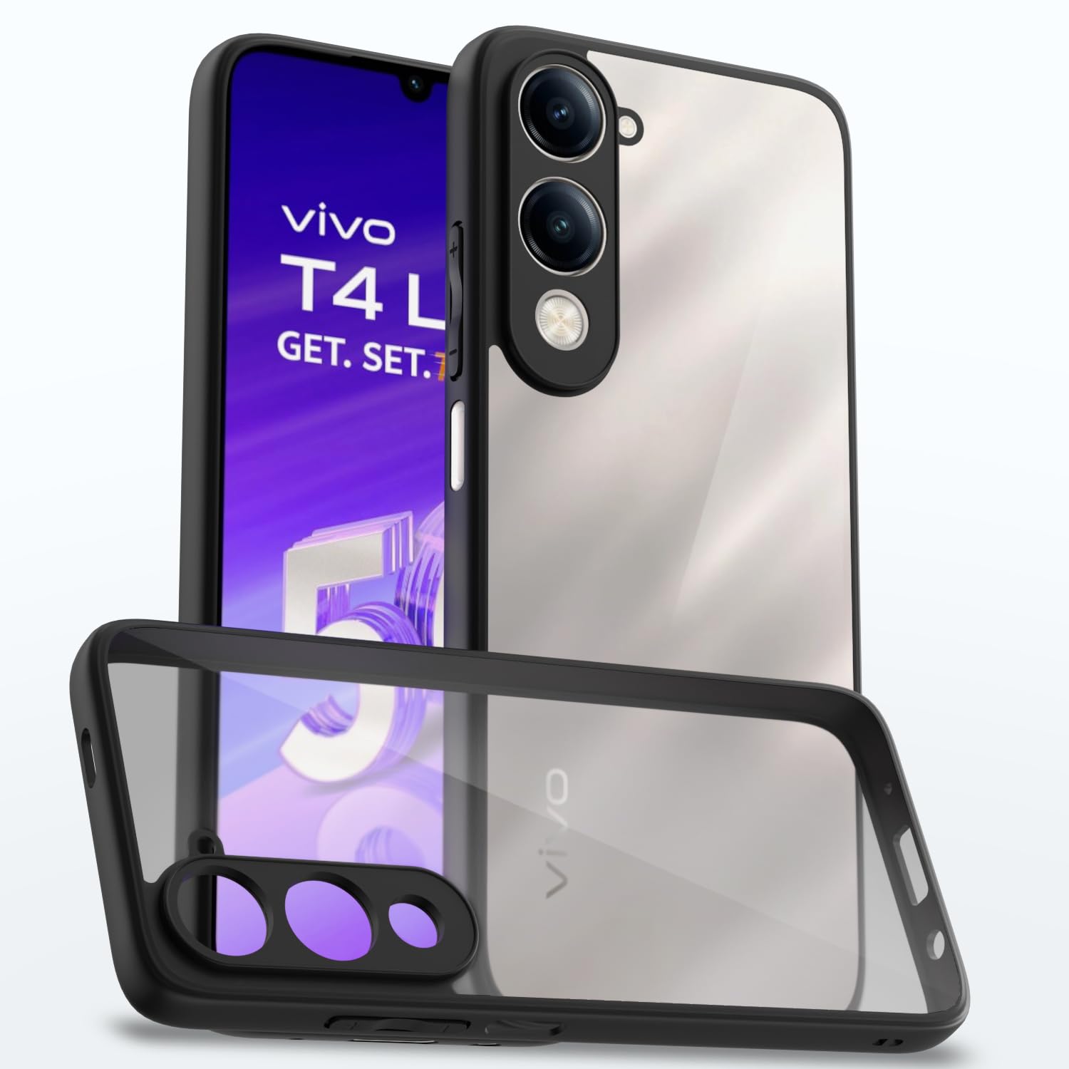 Pikkme iQOO Z10 Lite 5G/Vivo T4 Lite 5G/Y19 5G/Y19e/Y04 4G/Y29s 5G Hybrid black mobile back cover