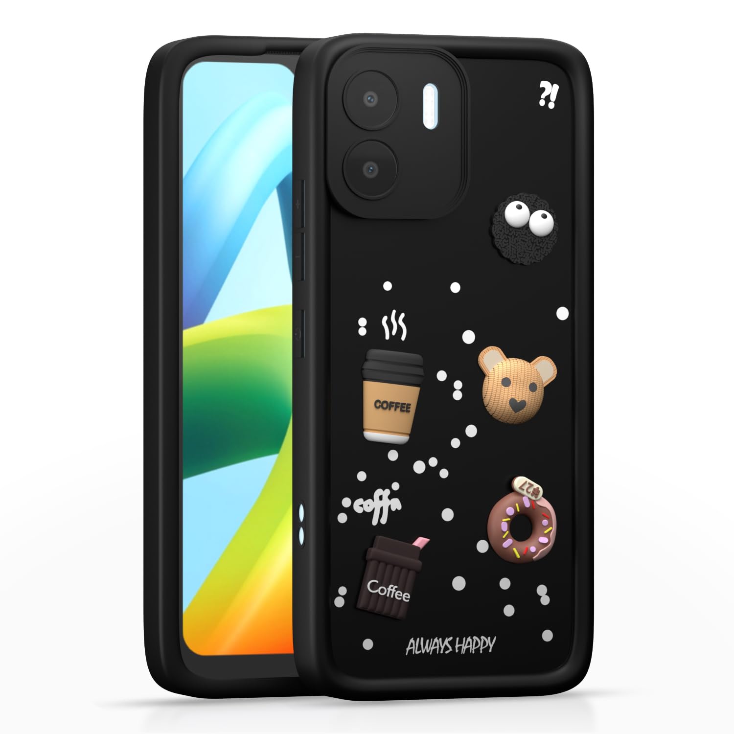 Pikkme Redmi A1 / Redmi A2 Cute Fun Cartoon 3D Bear Silicone Back Cover - Black
