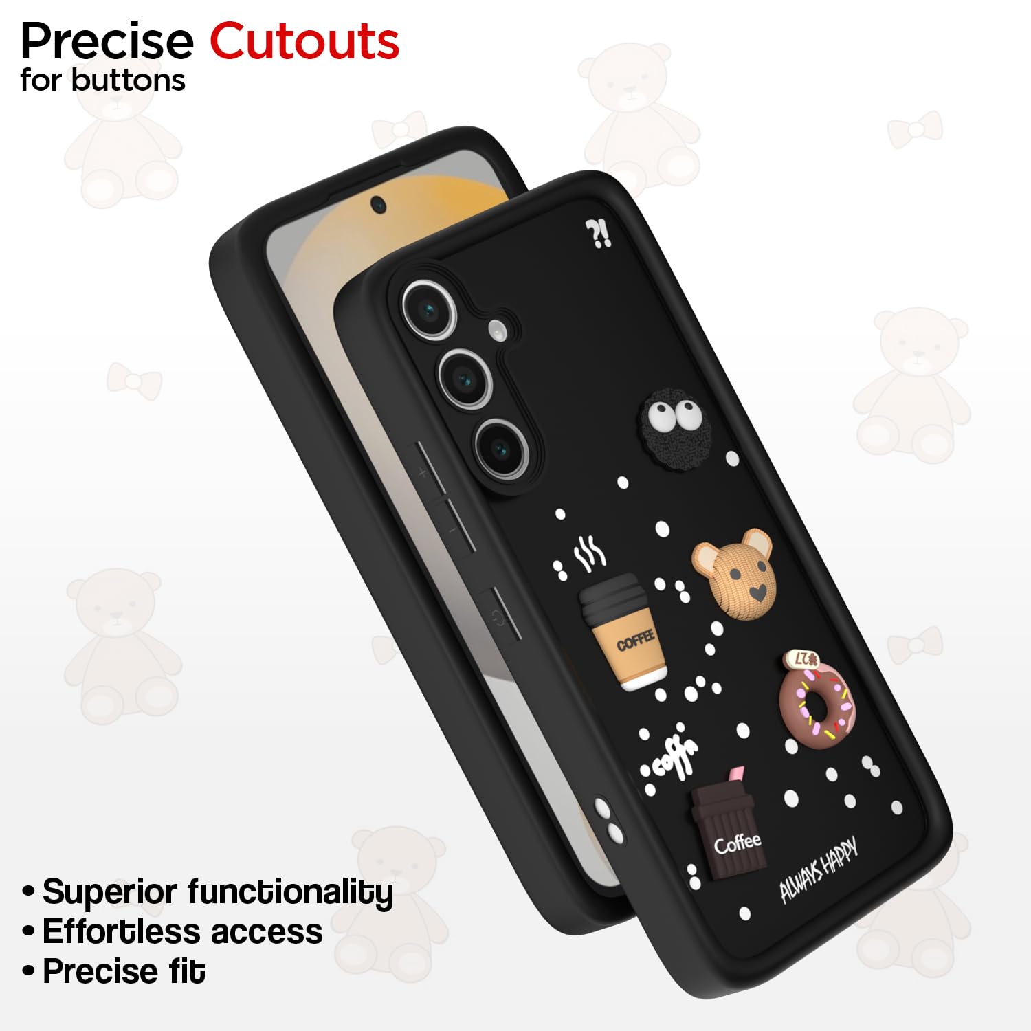 Pikkme Samsung Galaxy S24 FE 5G Cute Fun Cartoon 3D Bear Coffee Back Cover (Black)