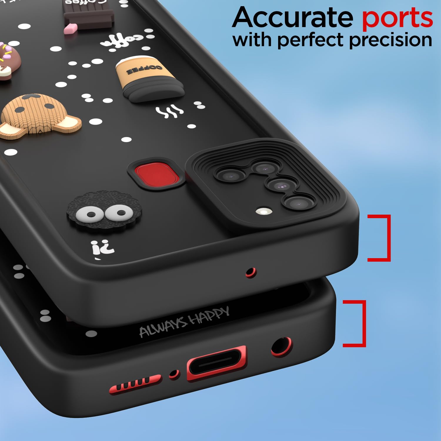 Pikkme Samsung Galaxy A21s Cute Fun Cartoon 3D Bear Coffee Back Cover (Black)