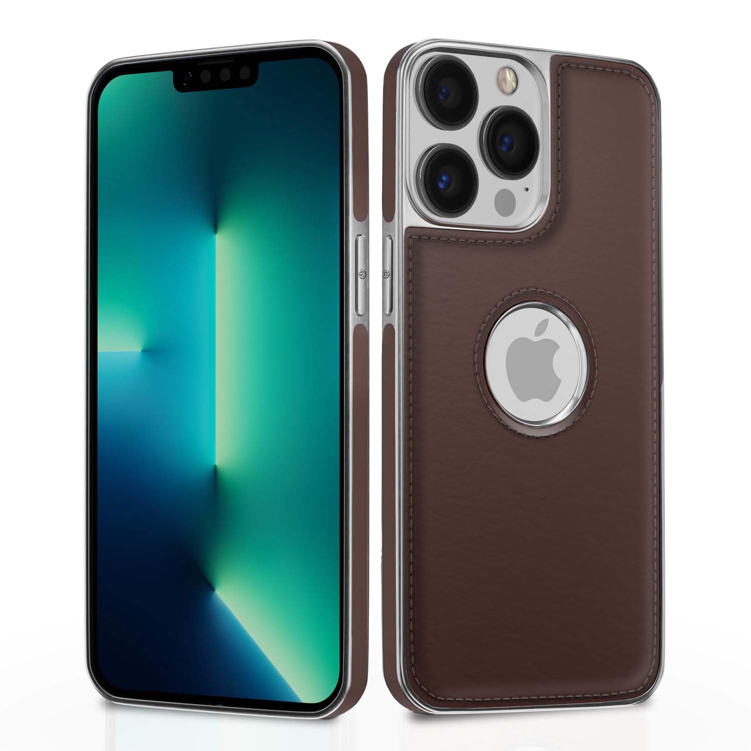 iPhone 13 Pro Max Chrome Leather Back Back Cover - Coffee