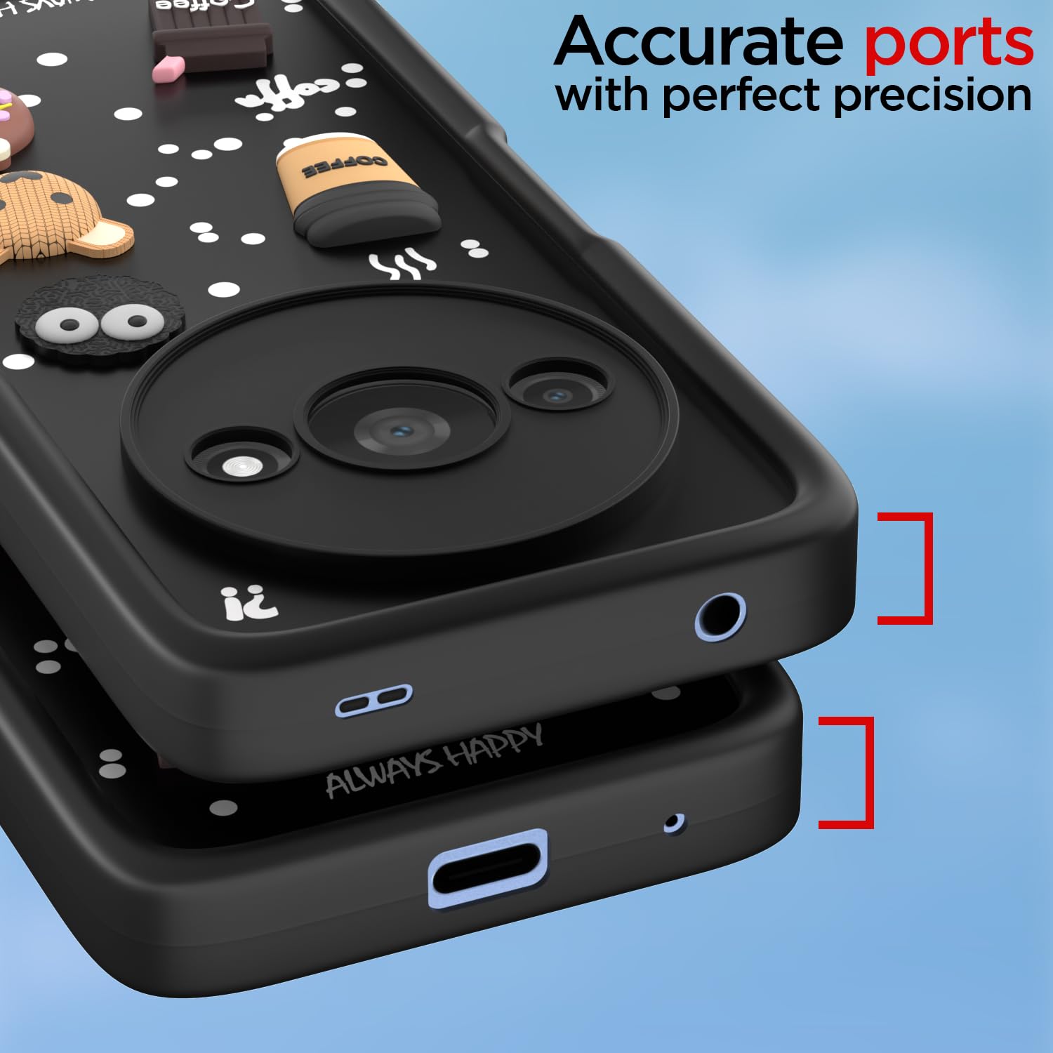 Pikkme Redmi A3 (2024) / Redmi A3x / Poco C61 Cute Fun Cartoon 3D Bear Coffee Back Cover (Black)