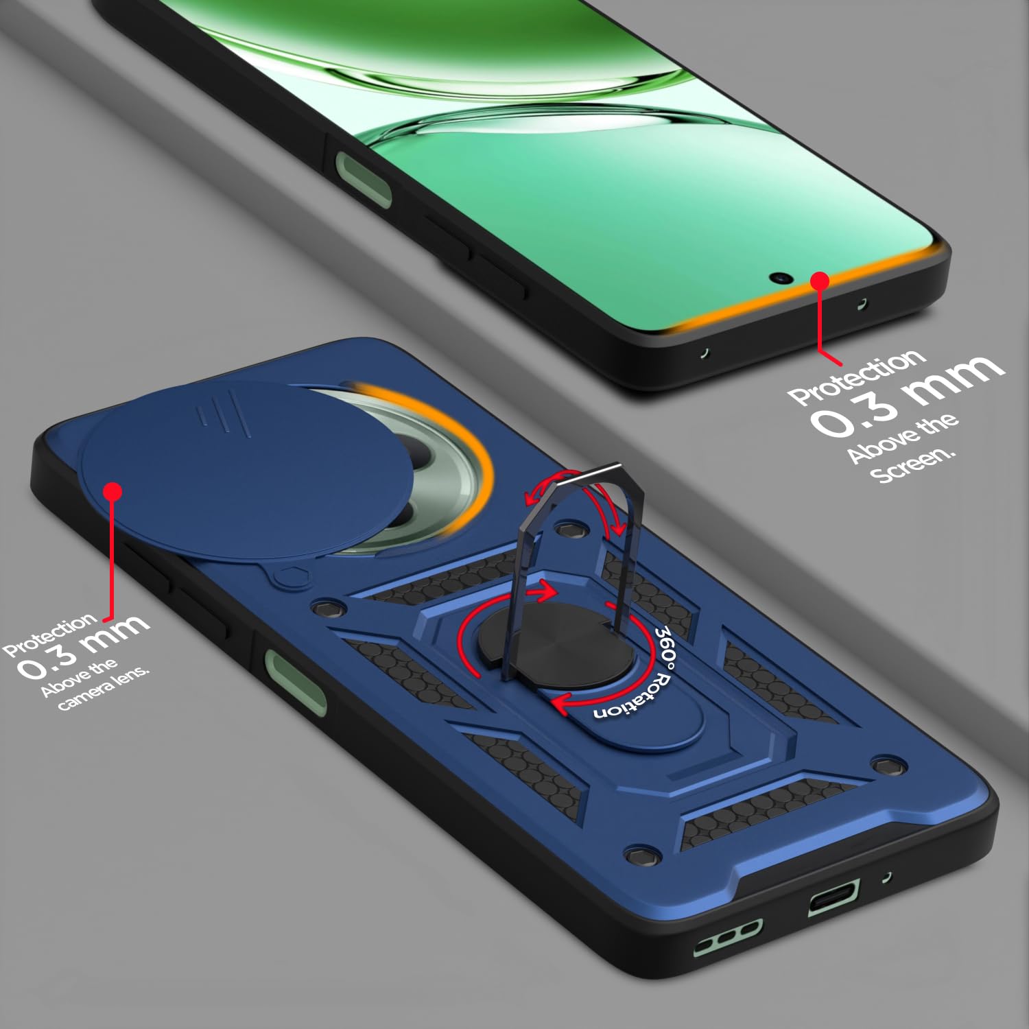 Pikkme Oppo F27 5G Sliding Camera Shield & Stand D10 Tough Armor Back Cover (Blue)