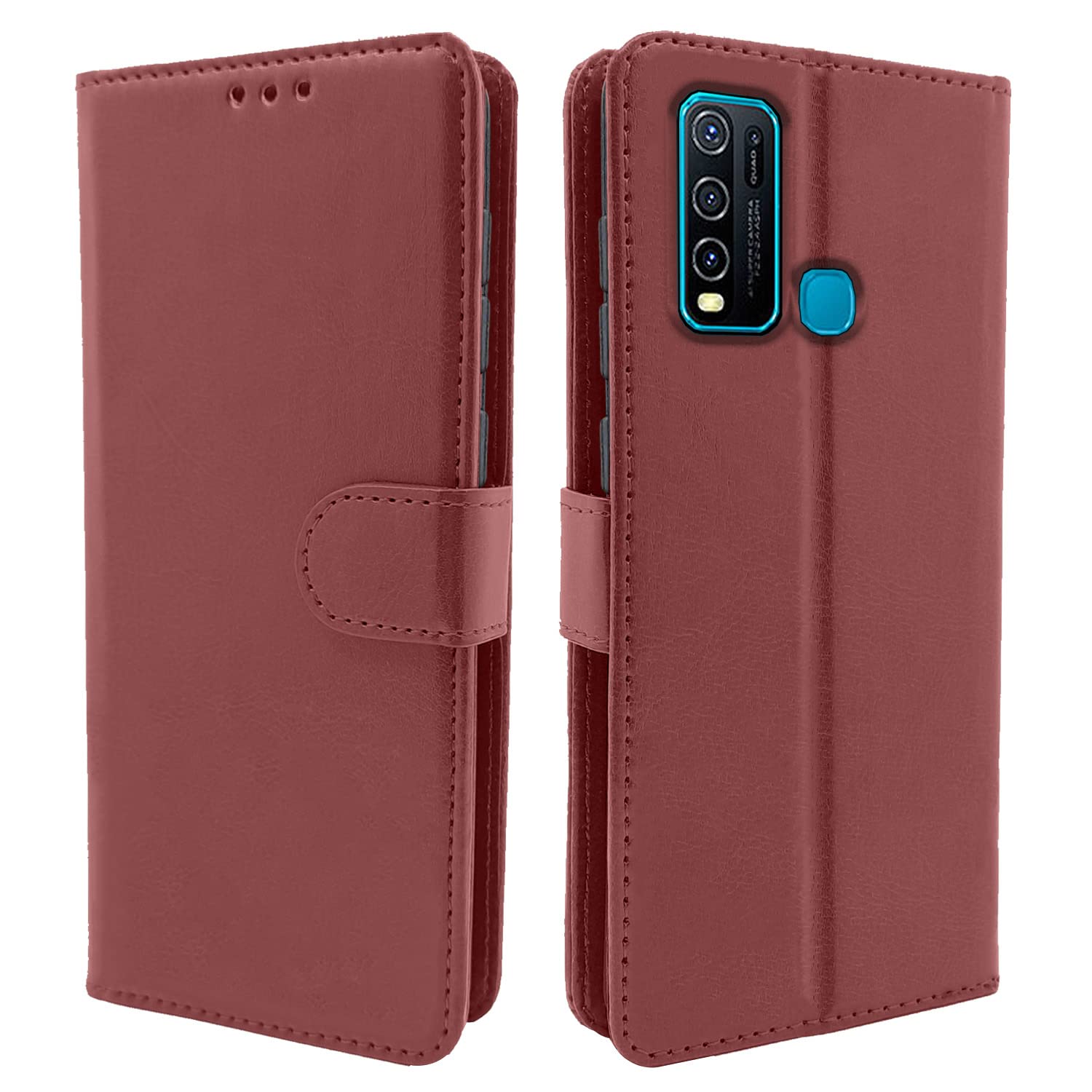 Vivo Y50 wallet flip cover in brown by Pikkme