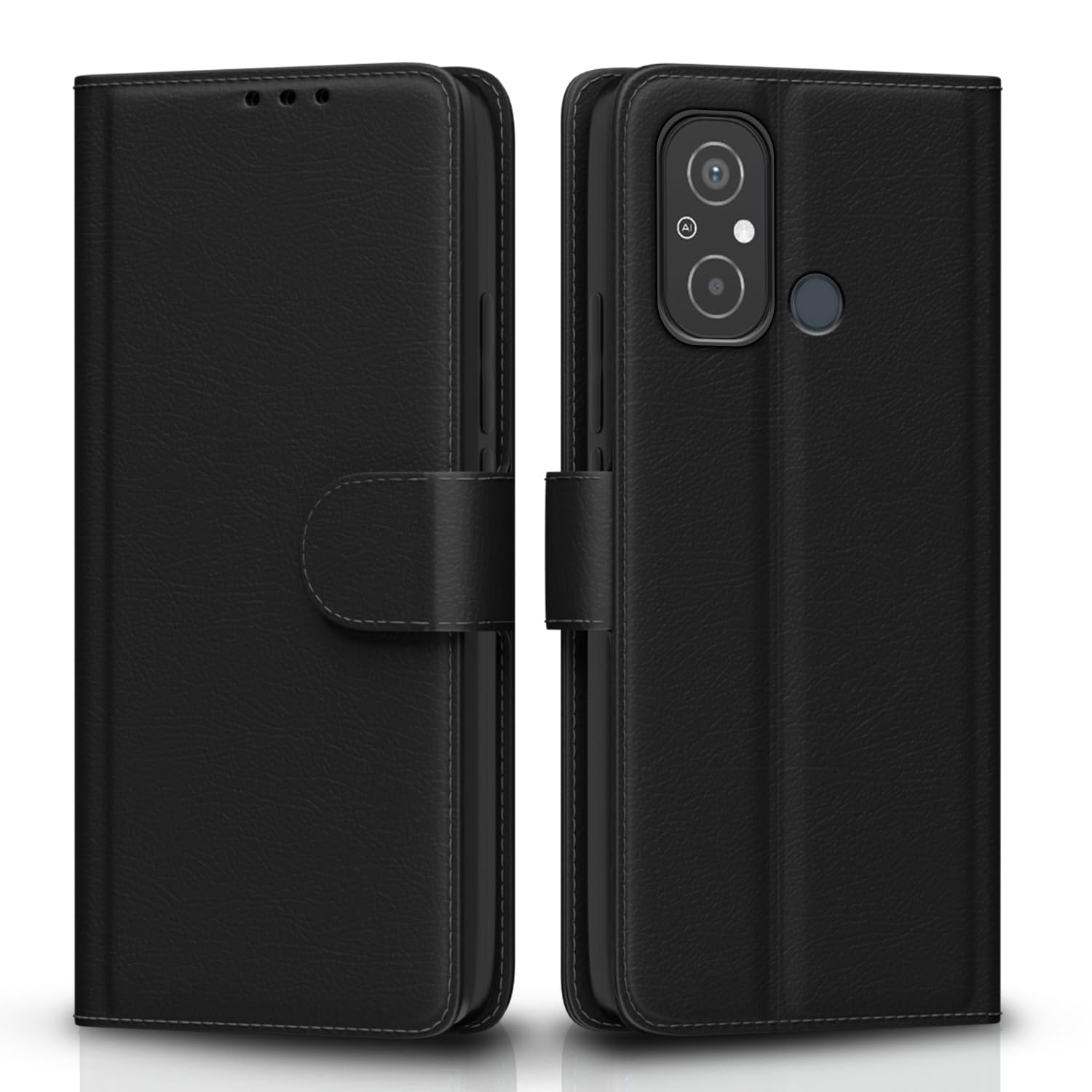 Black Wallet wallet flip cover for Redmi 12C/Poco C55 – Pikkme