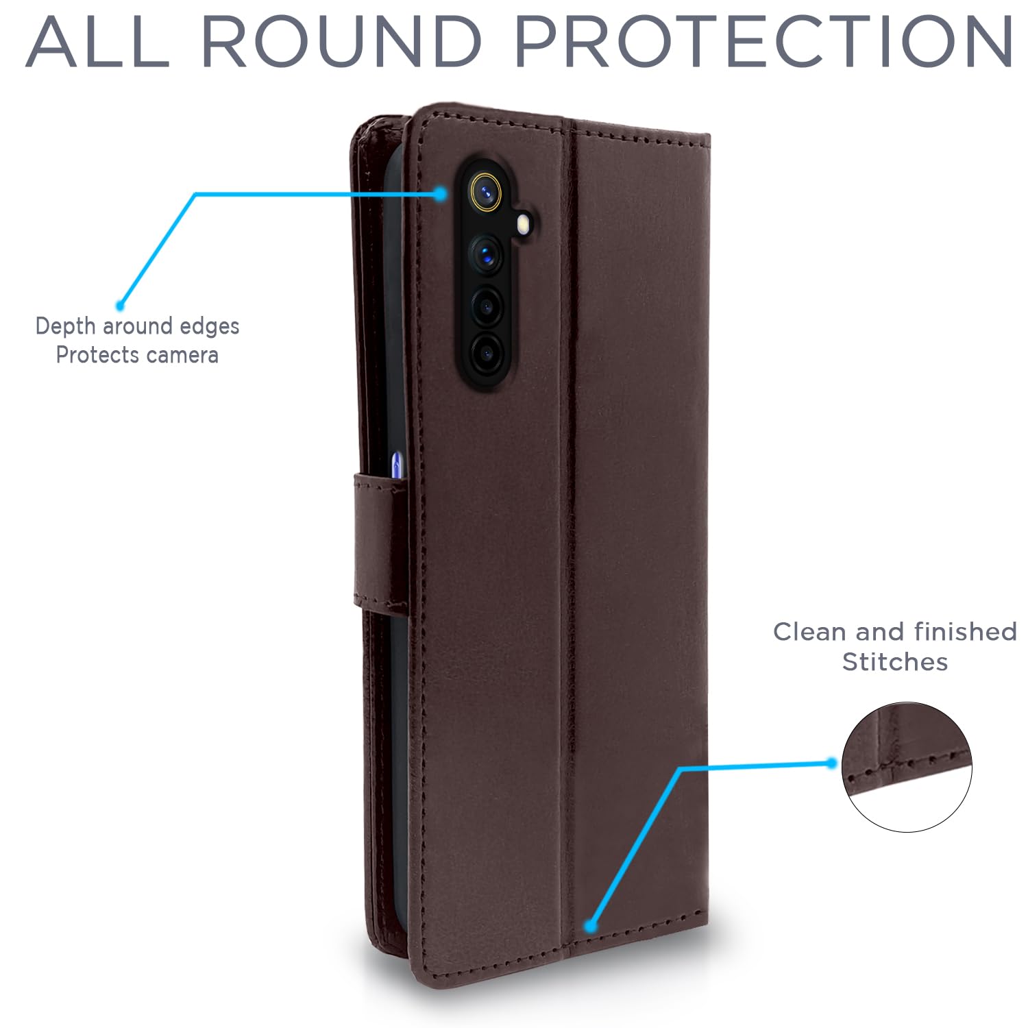 Pikkme Realme 6 Vintage Flip Cover (Coffee)