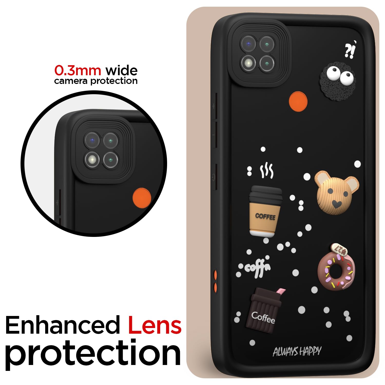 Pikkme Redmi 10A / 10A Sport/Redmi 9/9 Activ / 9C / Poco C31 Cute Fun Cartoon 3D Bear Coffee Back Cover (Black)