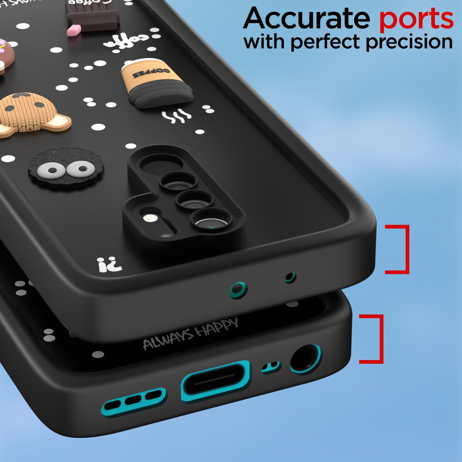 Pikkme Redmi 9 Prime/Poco M2 Cute Fun Cartoon 3D Bear Coffee Back Cover (Black)