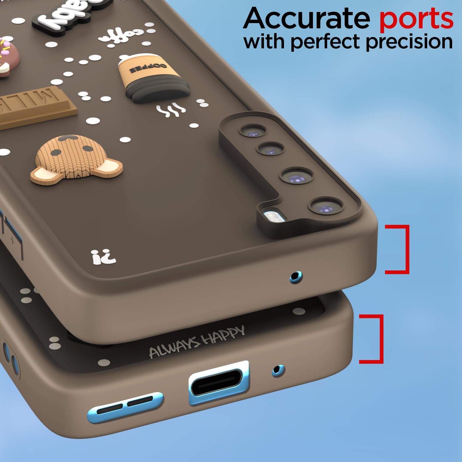 Pikkme Oneplus Nord (2020) Cute Fun Cartoon 3D Bear Coffee Back Cover (Brown)