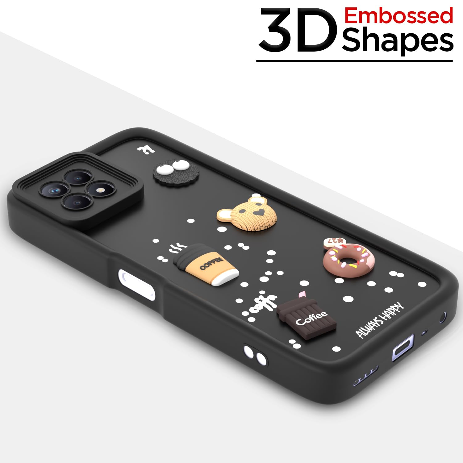 Pikkme Realme Narzo 50 4G / Realme 8i 4G Cute Fun Cartoon 3D Bear Coffee Back Cover (Black)
