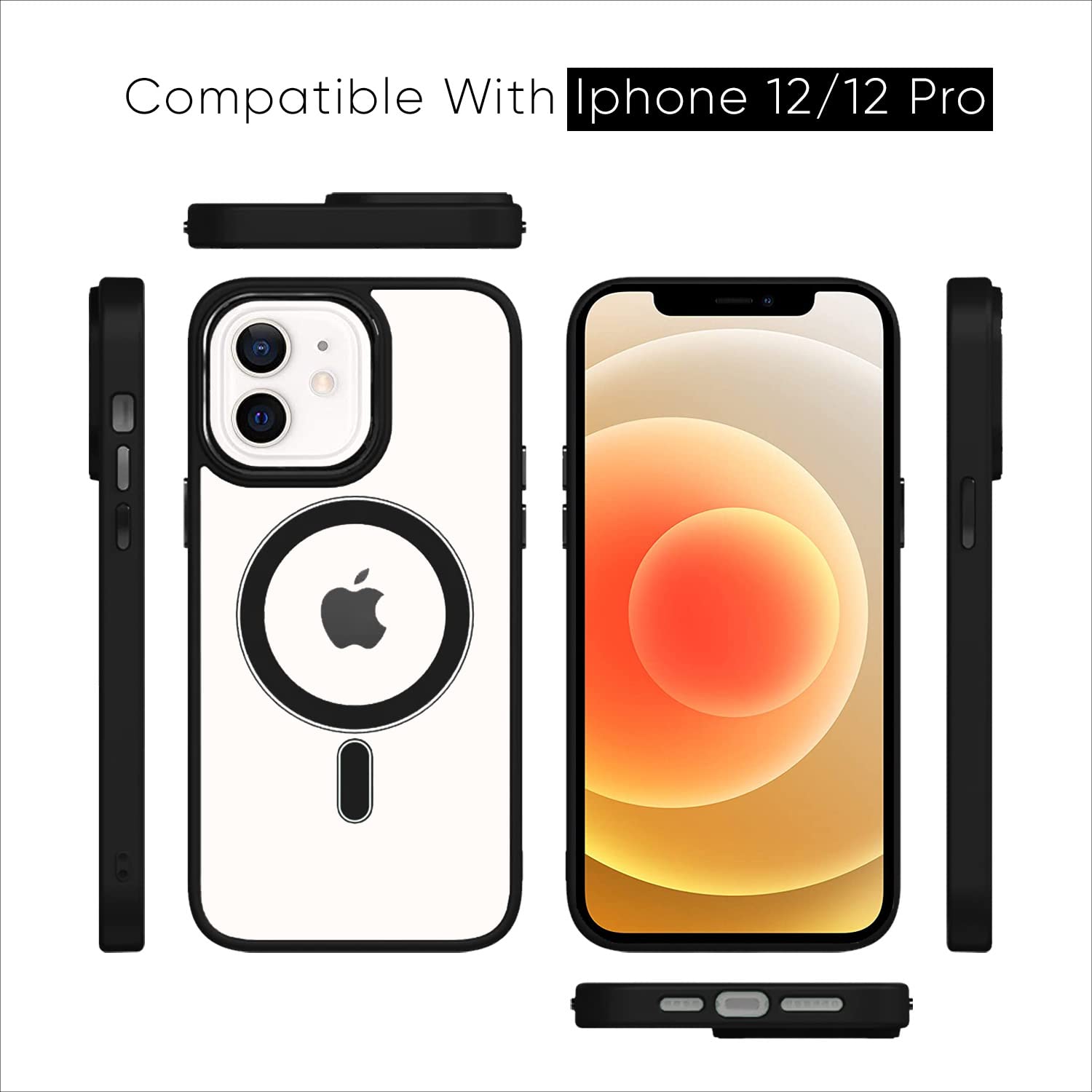 Pikkme iPhone 12/12 Pro Clear Mag-safe Transparent Back Cover (Black)